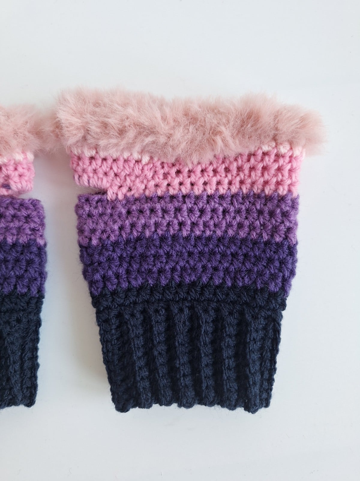 Gehaakte handschoenen - gehaakte vingerloze handschoenen | Donkerblauw, paars en lichtroze