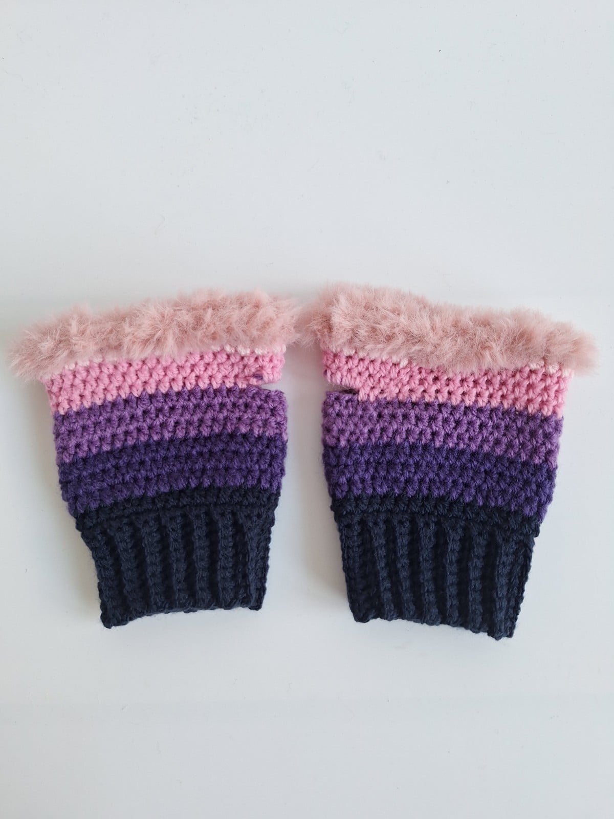 Gehaakte handschoenen - gehaakte vingerloze handschoenen | Donkerblauw, paars en lichtroze