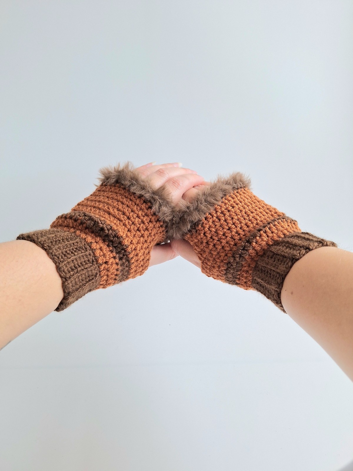 Gehaakte handschoenen - gehaakte vingerloze handschoenen | Donkerbruin en karamelbruin