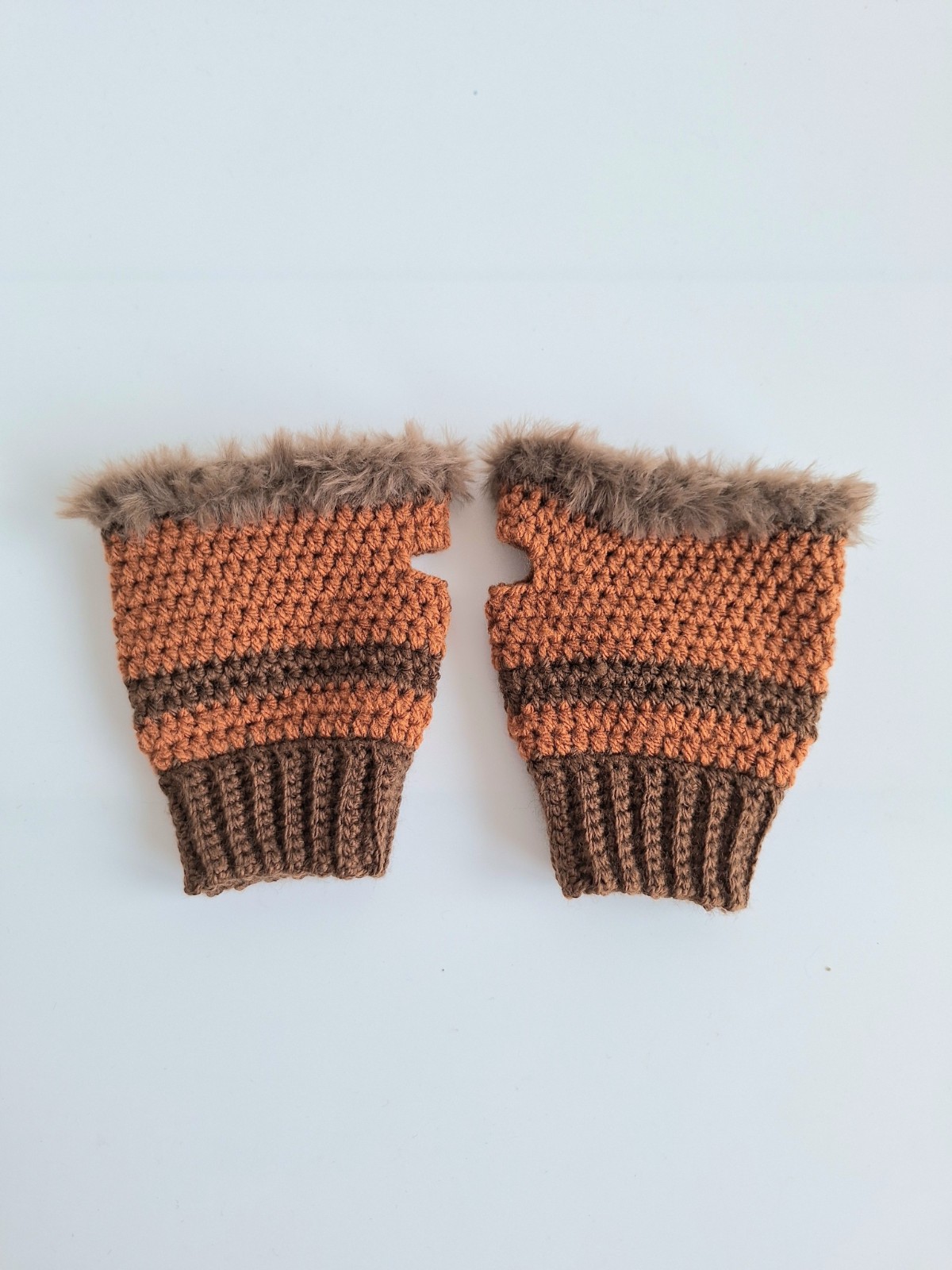 Gehaakte handschoenen - gehaakte vingerloze handschoenen | Donkerbruin en karamelbruin