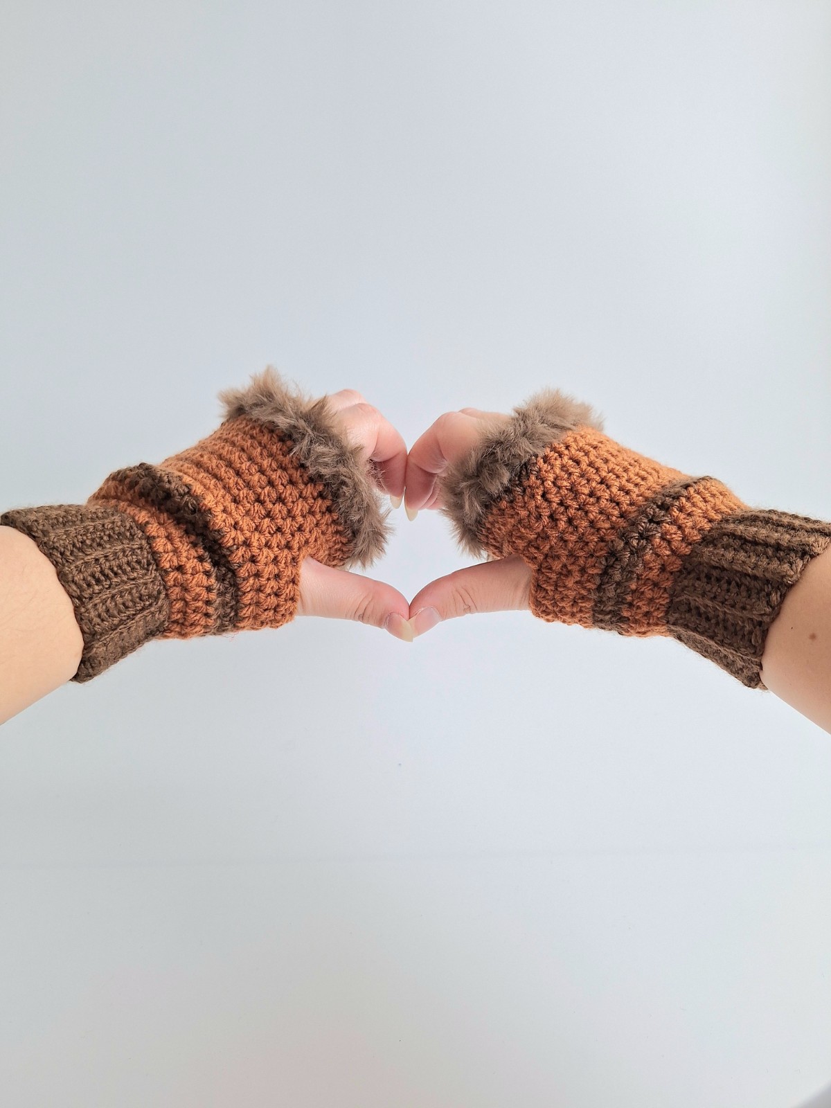 Gehaakte handschoenen - gehaakte vingerloze handschoenen | Donkerbruin en karamelbruin