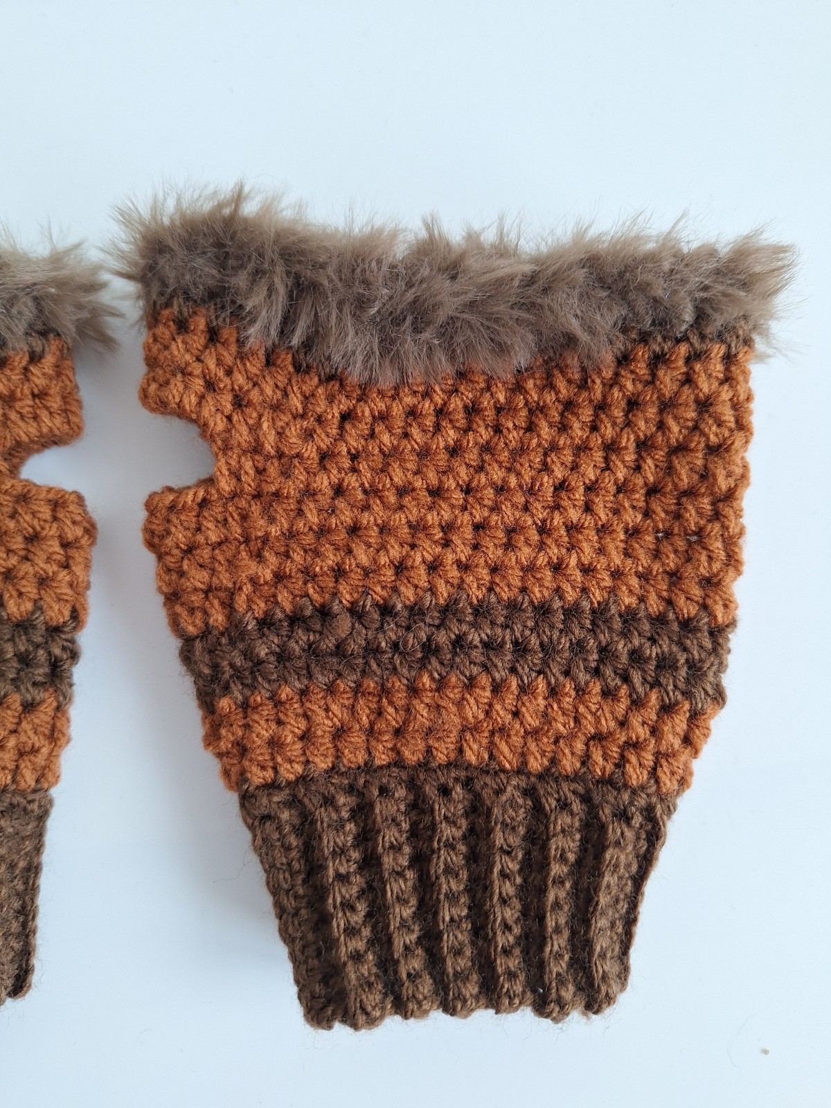 Gehaakte handschoenen - gehaakte vingerloze handschoenen | Donkerbruin en karamelbruin