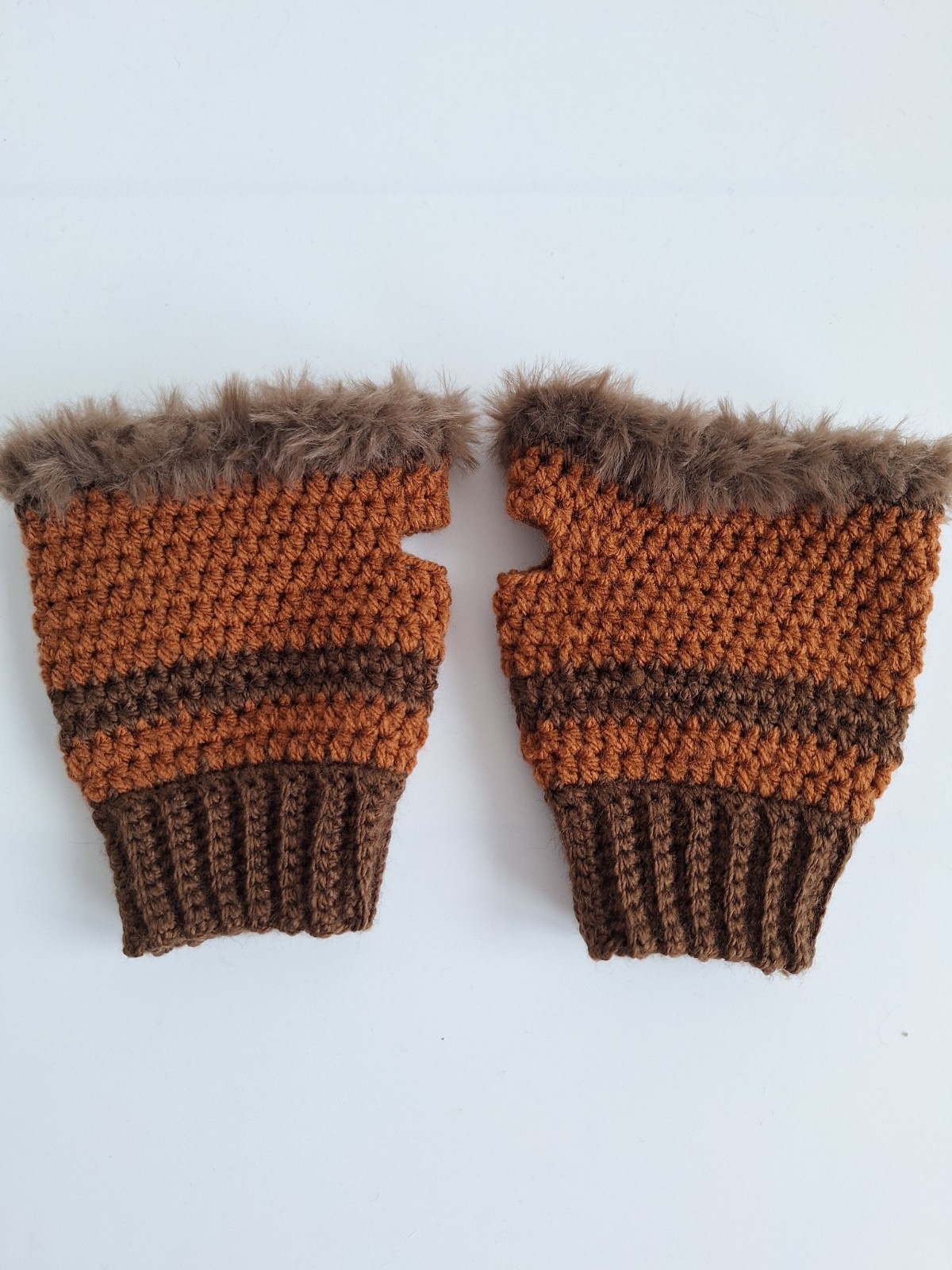 Gehaakte handschoenen - gehaakte vingerloze handschoenen | Donkerbruin en karamelbruin