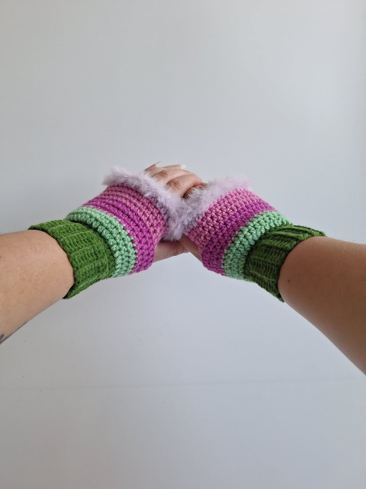 Gehaakte handschoenen - gehaakte vingerloze handschoenen | Groen, mintgroen, lavendel, Barbie roze en lila