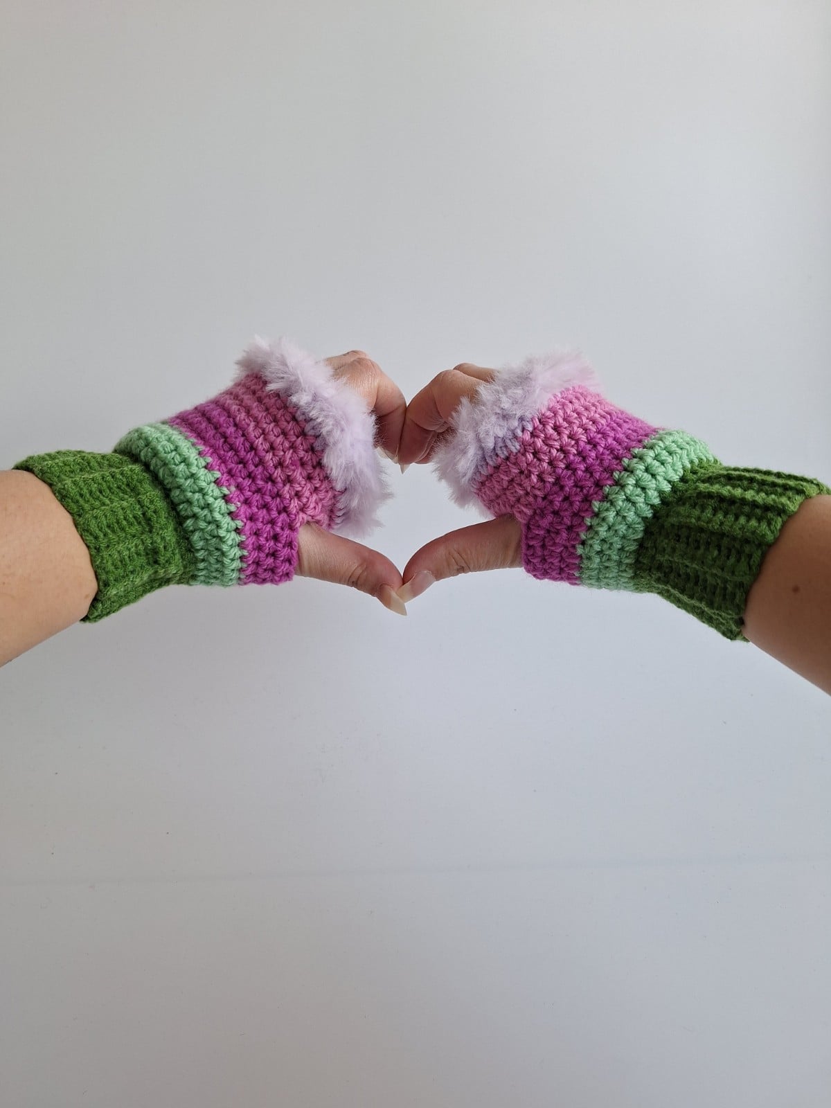 Gehaakte handschoenen - gehaakte vingerloze handschoenen | Groen, mintgroen, lavendel, Barbie roze en lila