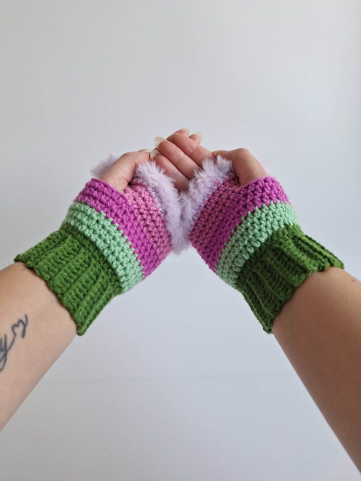 Gehaakte handschoenen - gehaakte vingerloze handschoenen | Groen, mintgroen, lavendel, Barbie roze en lila