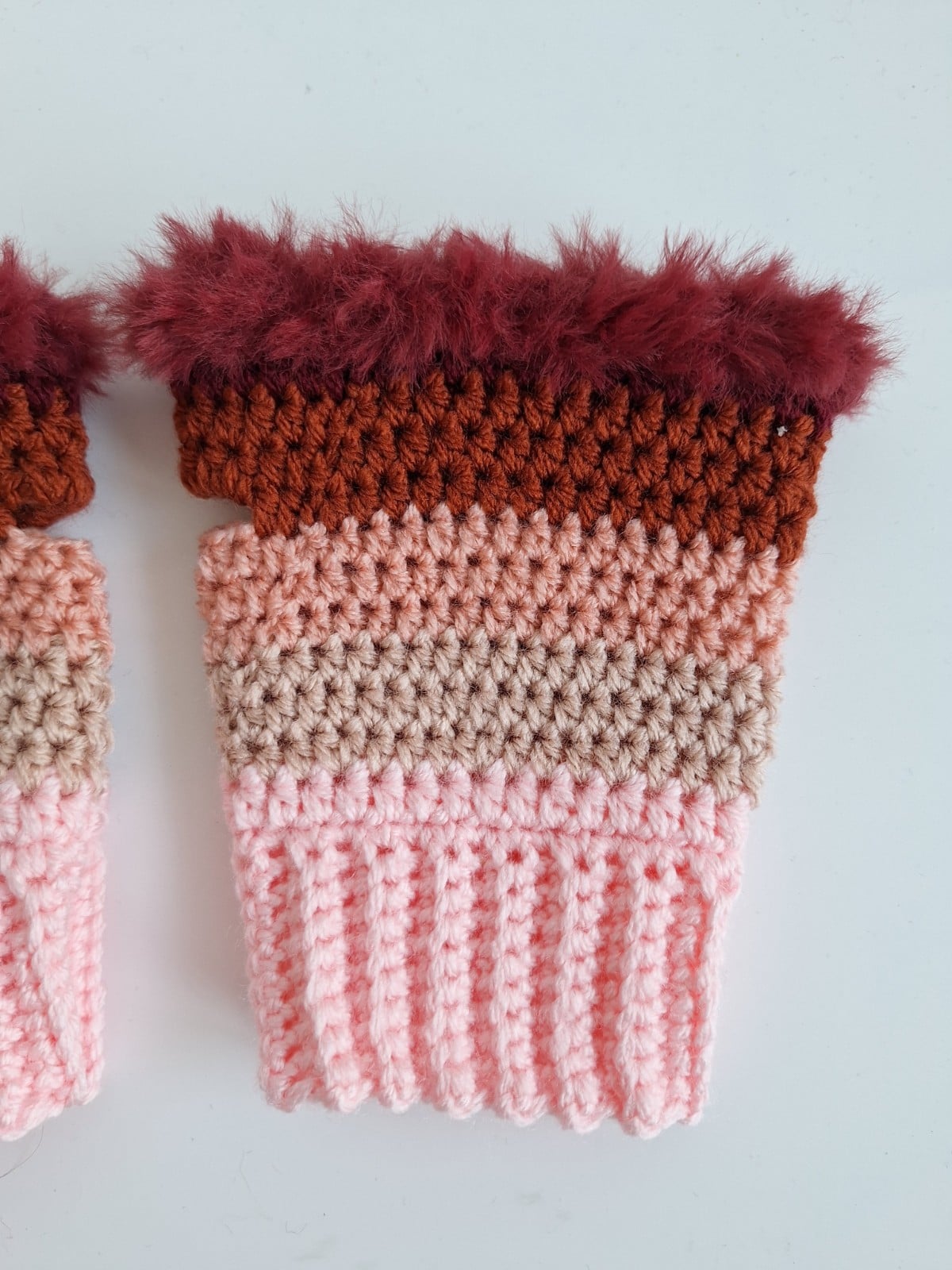 Gehaakte handschoenen - gehaakte vingerloze handschoenen | Lichtroze,… - 105930 Gehaakte handschoenen - gehaakte vingerloze handschoenen | Lichtroze, poeder roze, koraaloranje, roestbruin en wijnrood