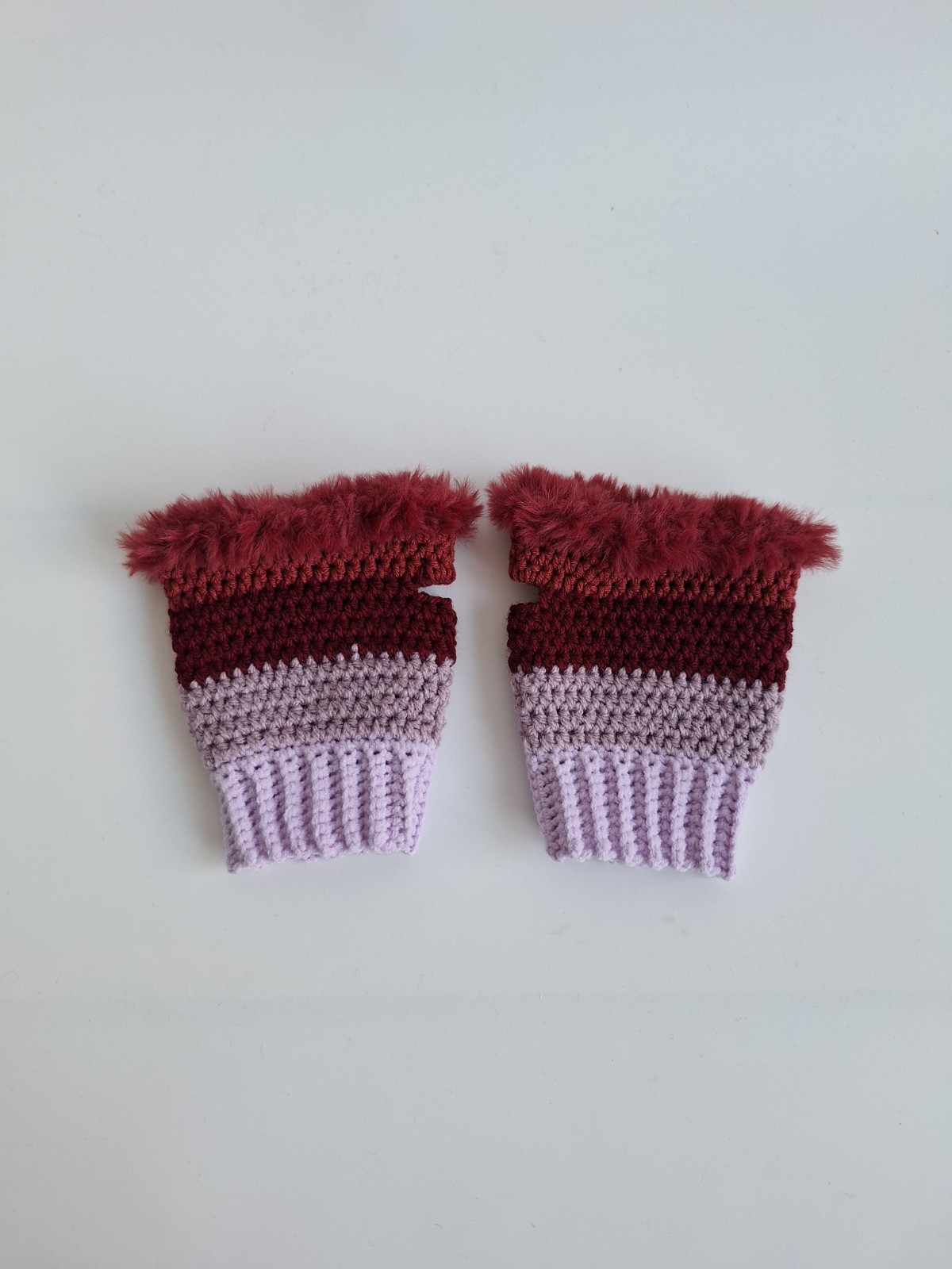 Gehaakte handschoenen - gehaakte vingerloze handschoenen | Lila, taupe en wijnrood