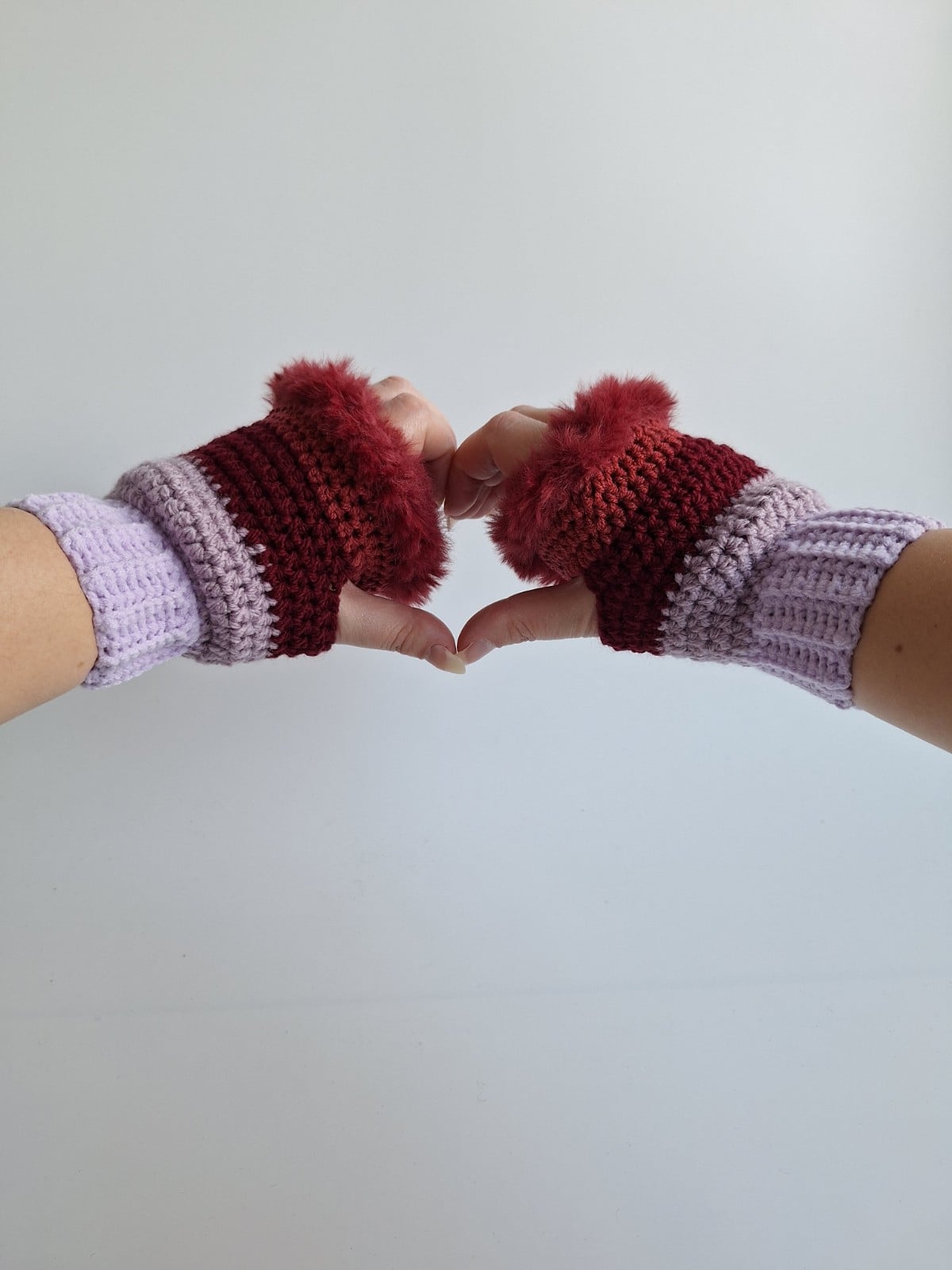 Gehaakte handschoenen - gehaakte vingerloze handschoenen | Lila, taupe en wijnrood