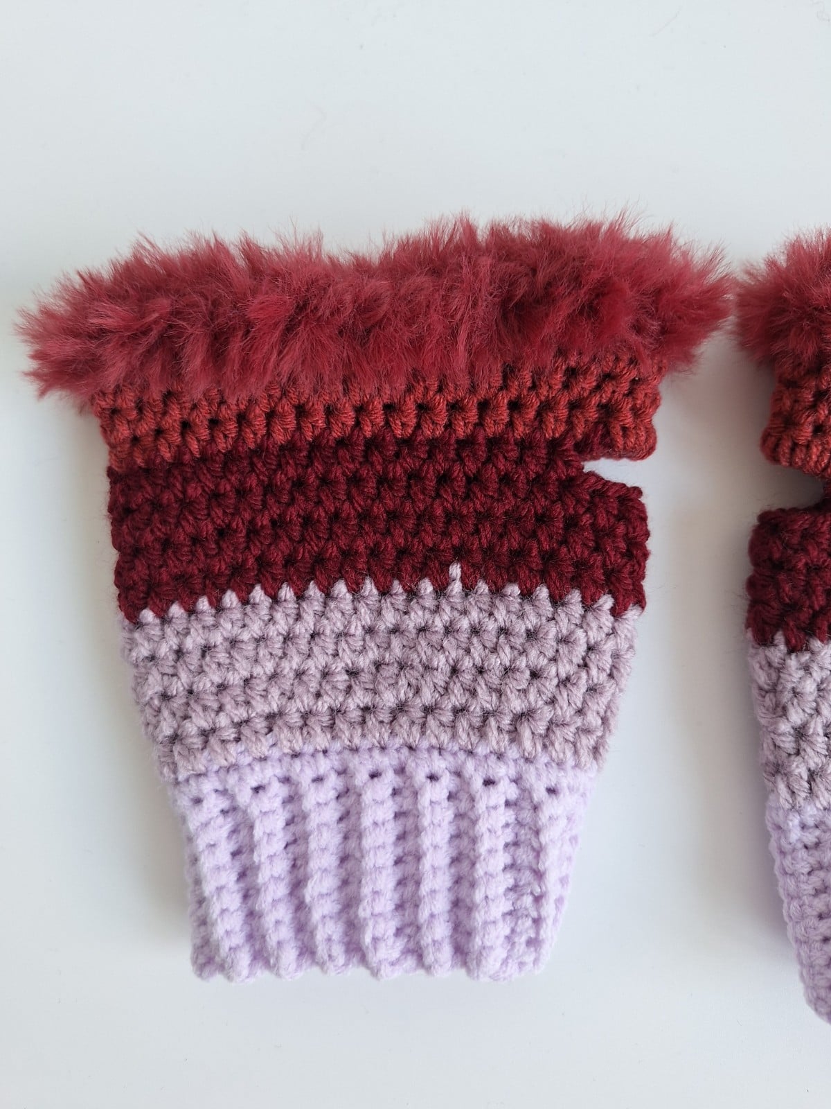 Gehaakte handschoenen - gehaakte vingerloze handschoenen | Lila, taupe en wijnrood