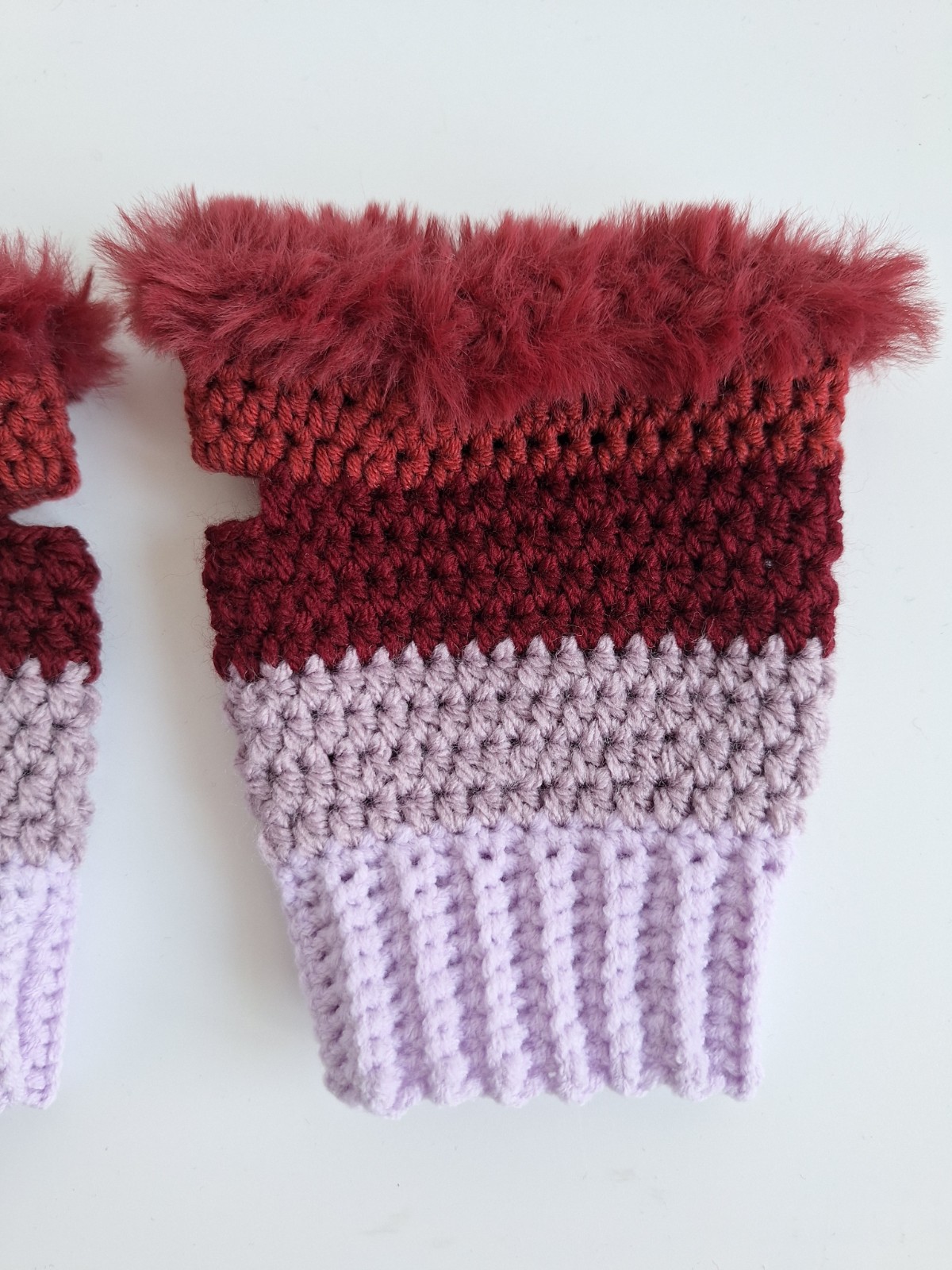 Gehaakte handschoenen - gehaakte vingerloze handschoenen | Lila, taupe en wijnrood