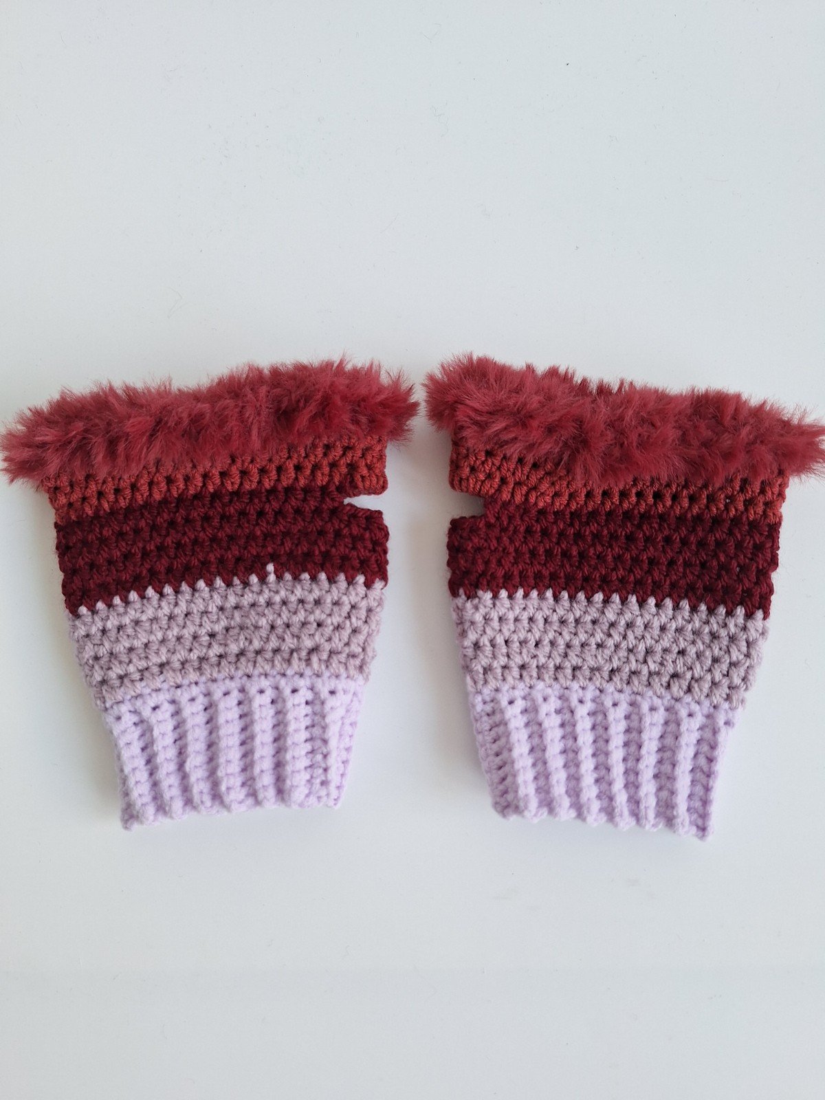 Gehaakte handschoenen - gehaakte vingerloze handschoenen | Lila, taupe en wijnrood