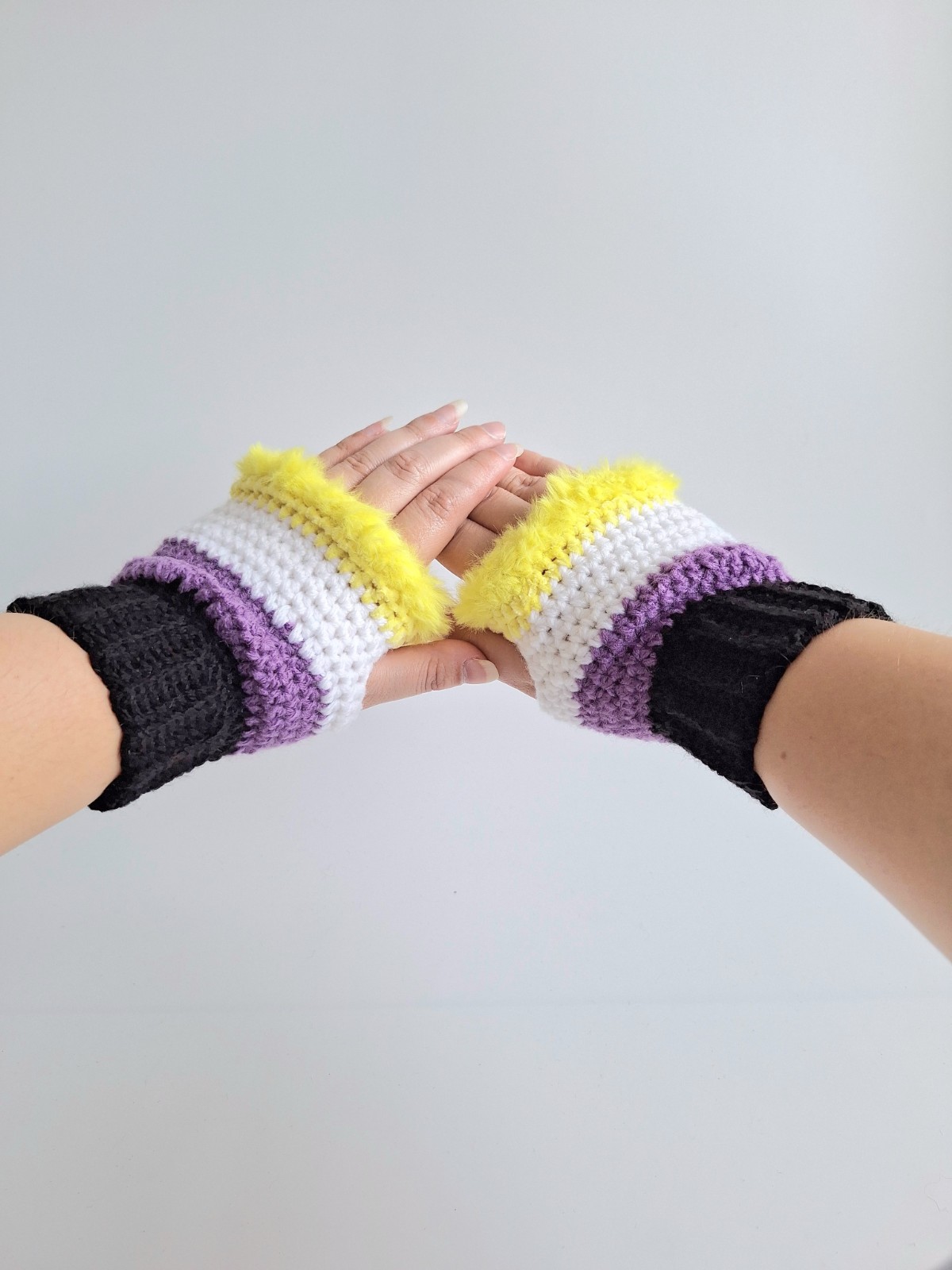 Gehaakte handschoenen - gehaakte vingerloze handschoenen | Non-binary Pride vlag