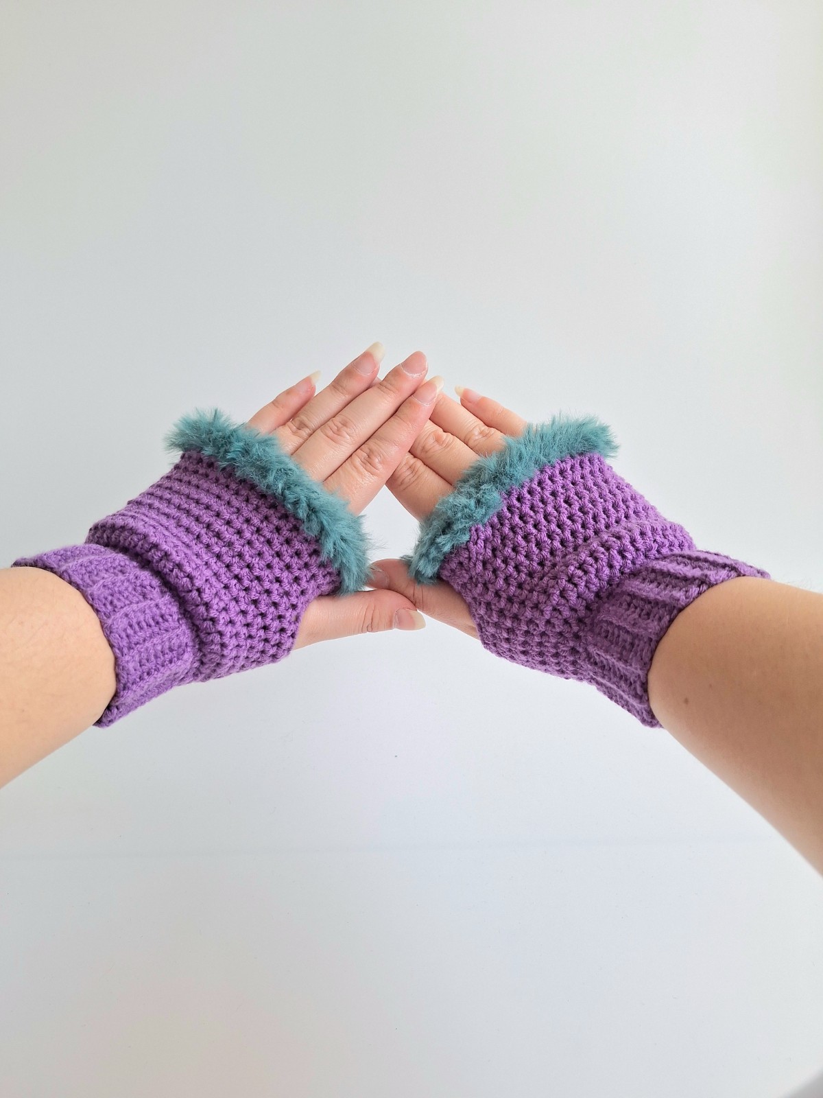 Gehaakte handschoenen - gehaakte vingerloze handschoenen | Paars en petrol