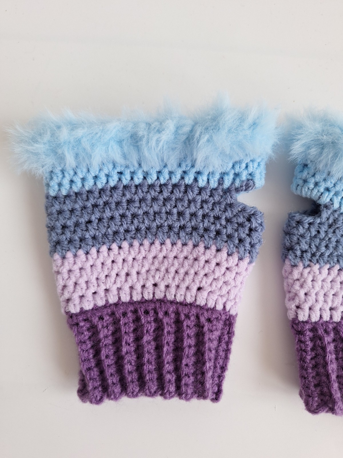 Gehaakte handschoenen - gehaakte vingerloze handschoenen | Paars, lila, denimblauw en lichtblauw