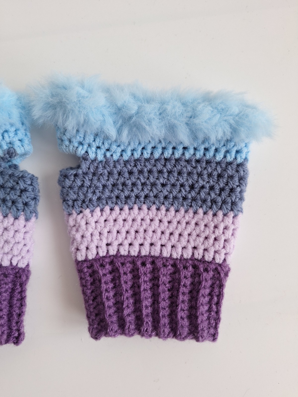 Gehaakte handschoenen - gehaakte vingerloze handschoenen | Paars, lila, denimblauw en lichtblauw