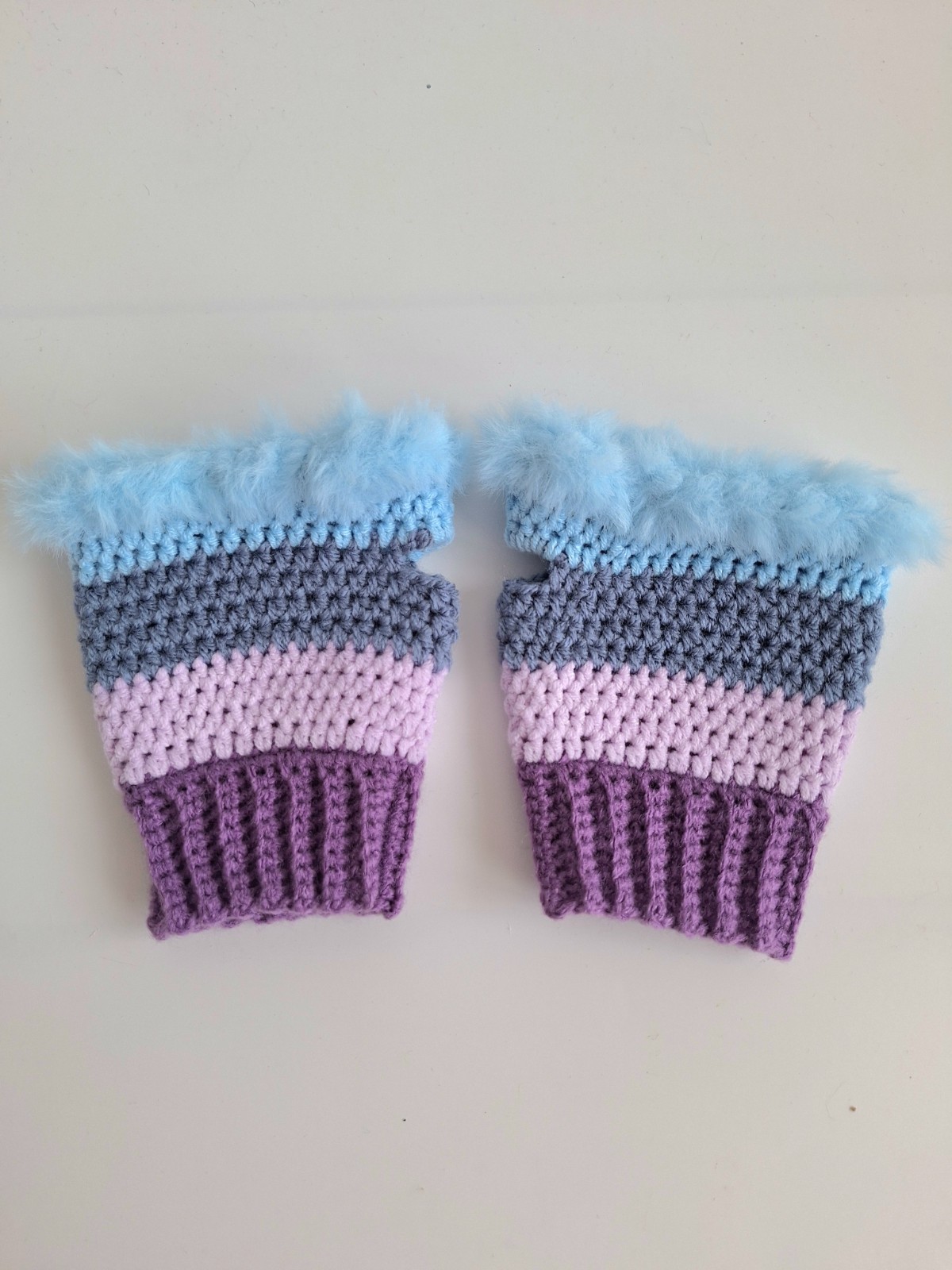 Gehaakte handschoenen - gehaakte vingerloze handschoenen | Paars, lila, denimblauw en lichtblauw