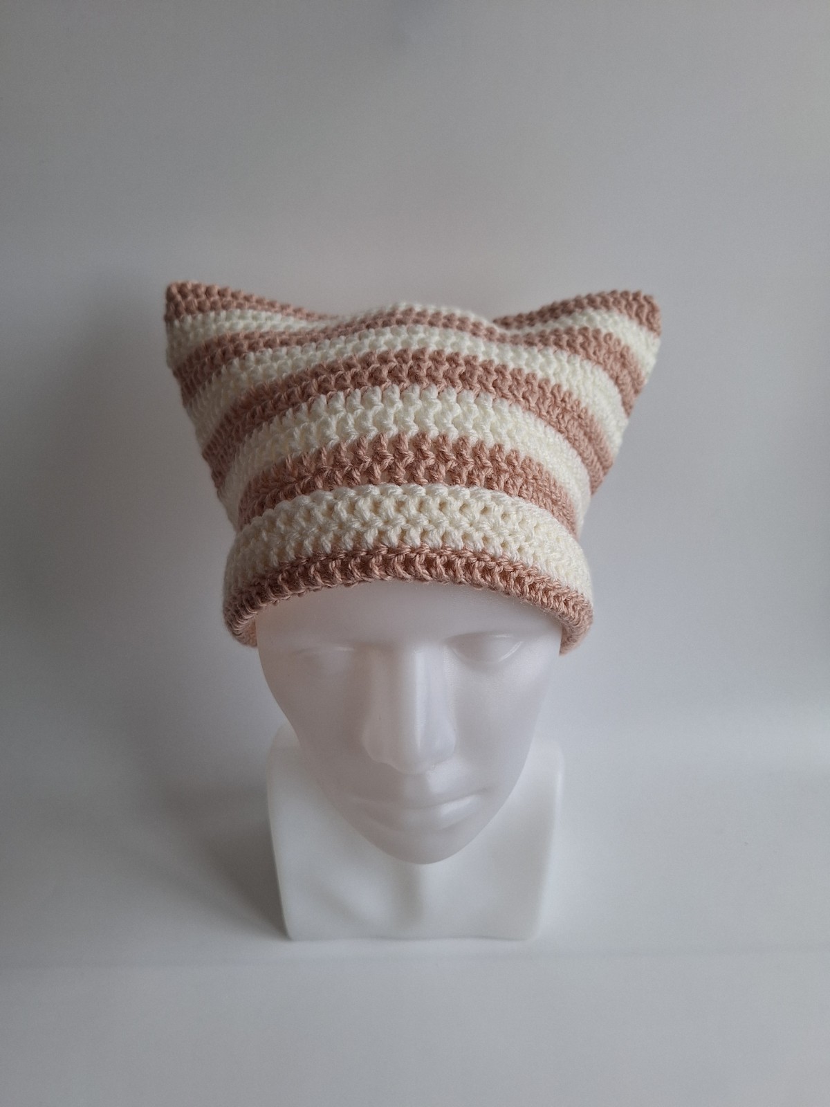 Gehaakte muts | Crème en poeder roze - 105366 Gehaakte muts | Crème en poeder roze