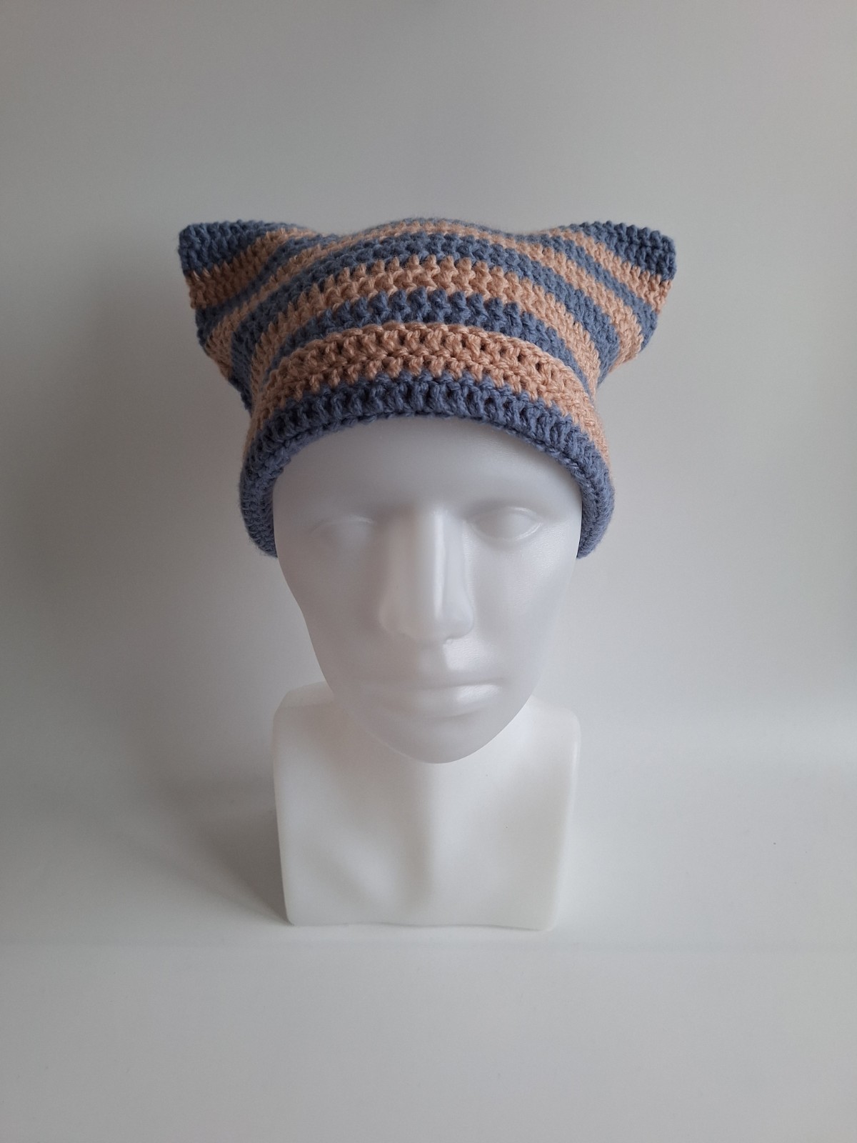 Gehaakte muts | Denimblauw en oudroze