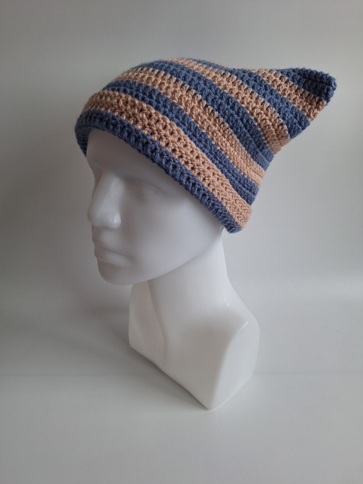 Gehaakte muts | Denimblauw en oudroze