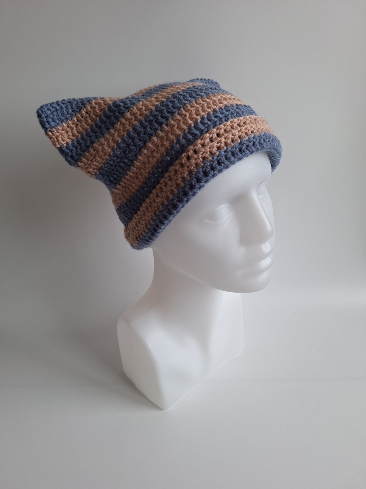 Gehaakte muts | Denimblauw en oudroze