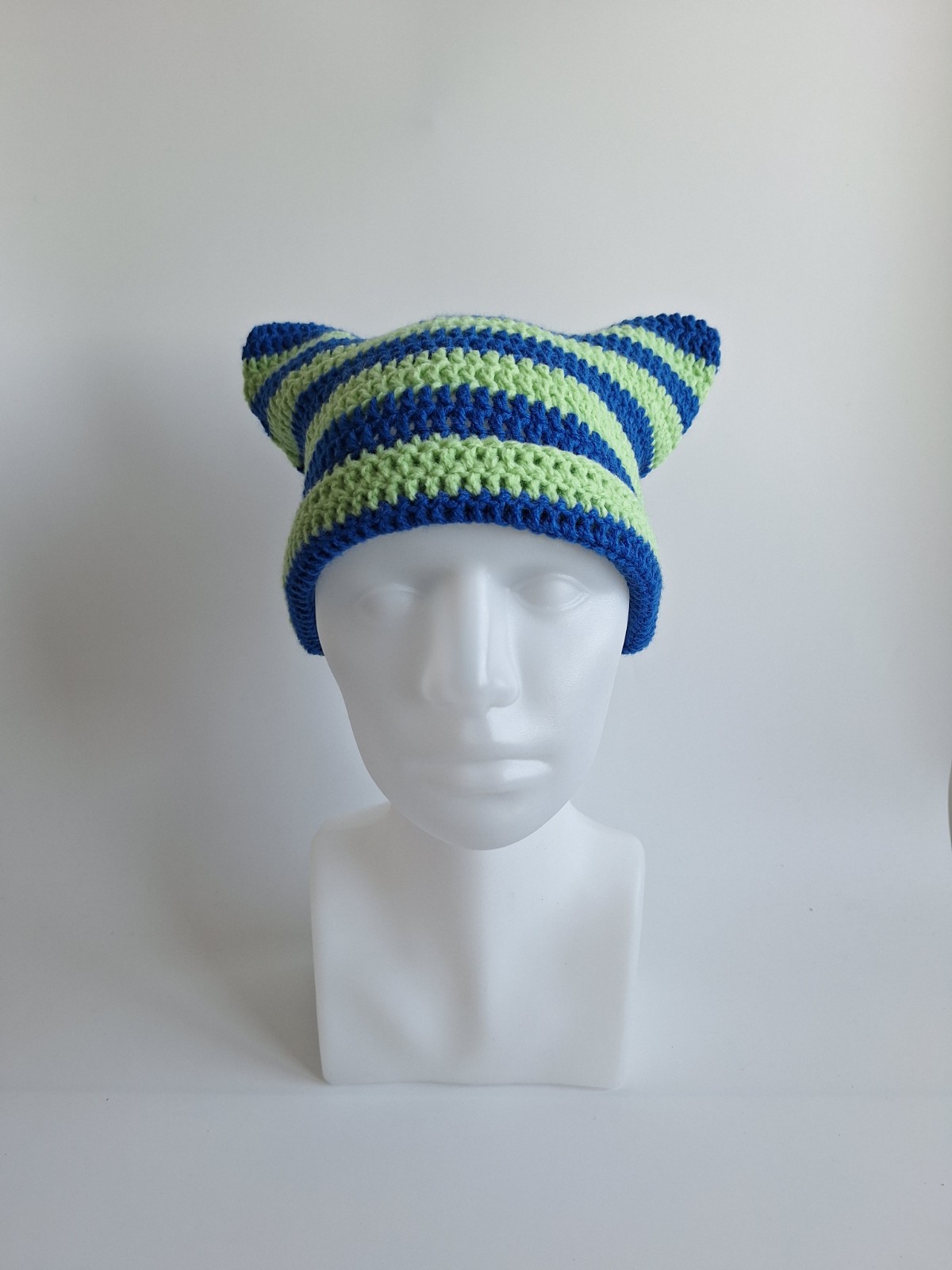 Gehaakte muts | Kobaltblauw en lichtgroen