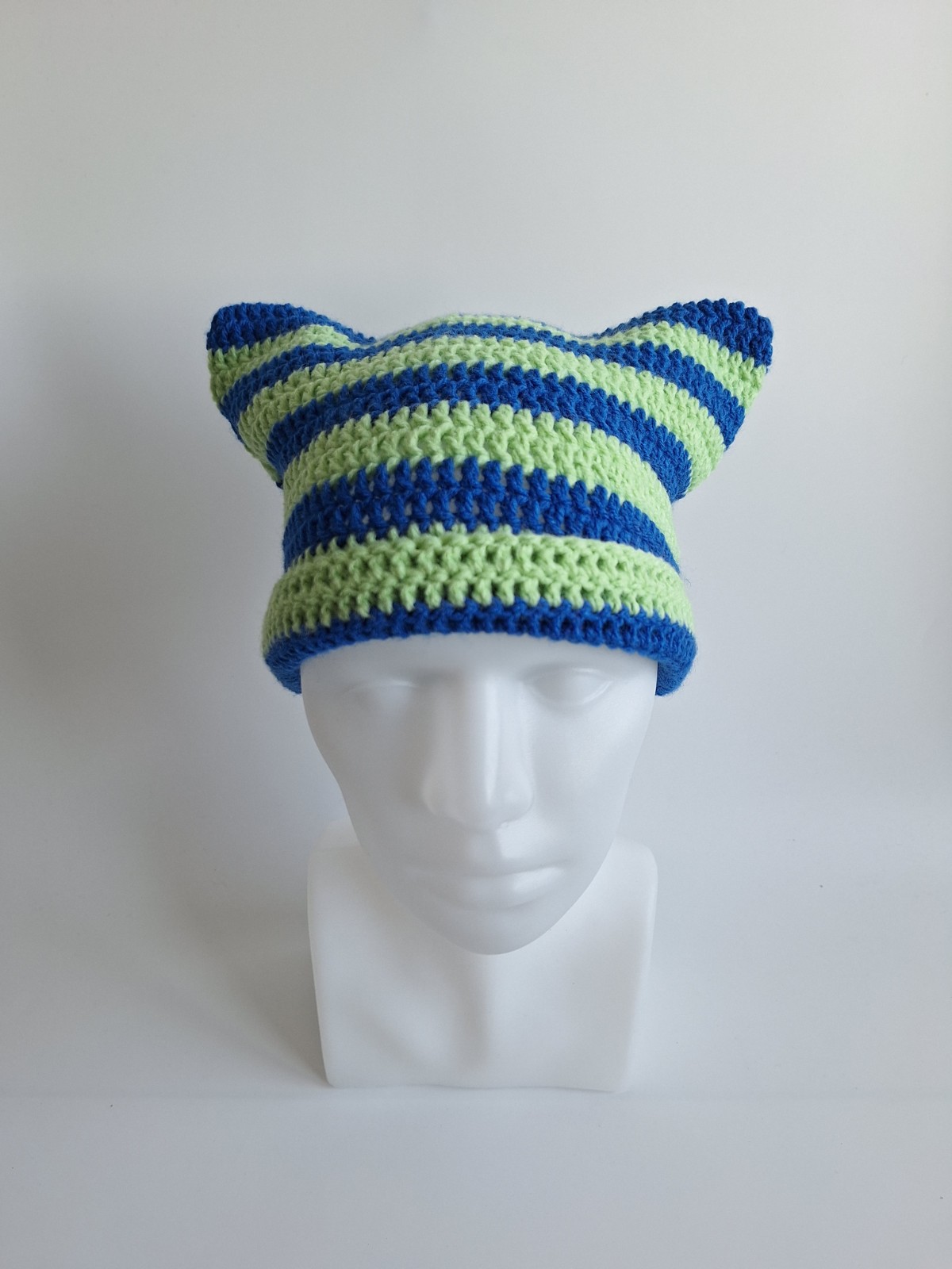 Gehaakte muts | Kobaltblauw en lichtgroen