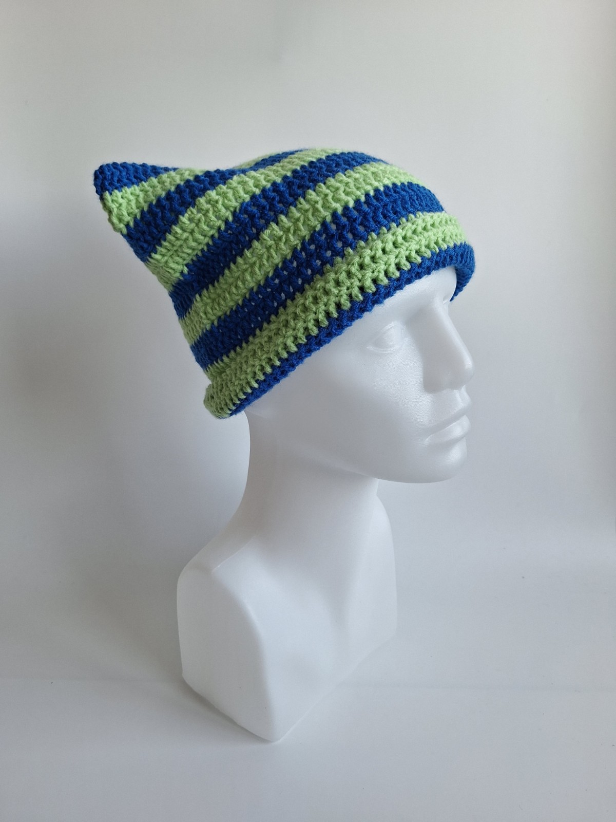 Gehaakte muts | Kobaltblauw en lichtgroen