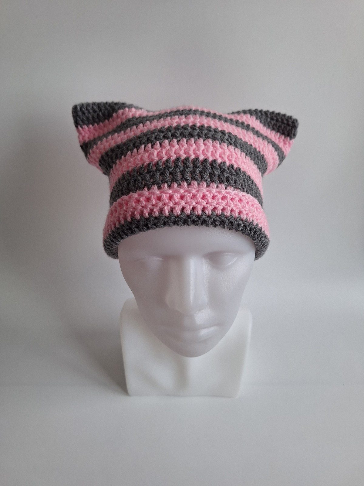 Gehaakte muts | Lichtroze en donkergrijs