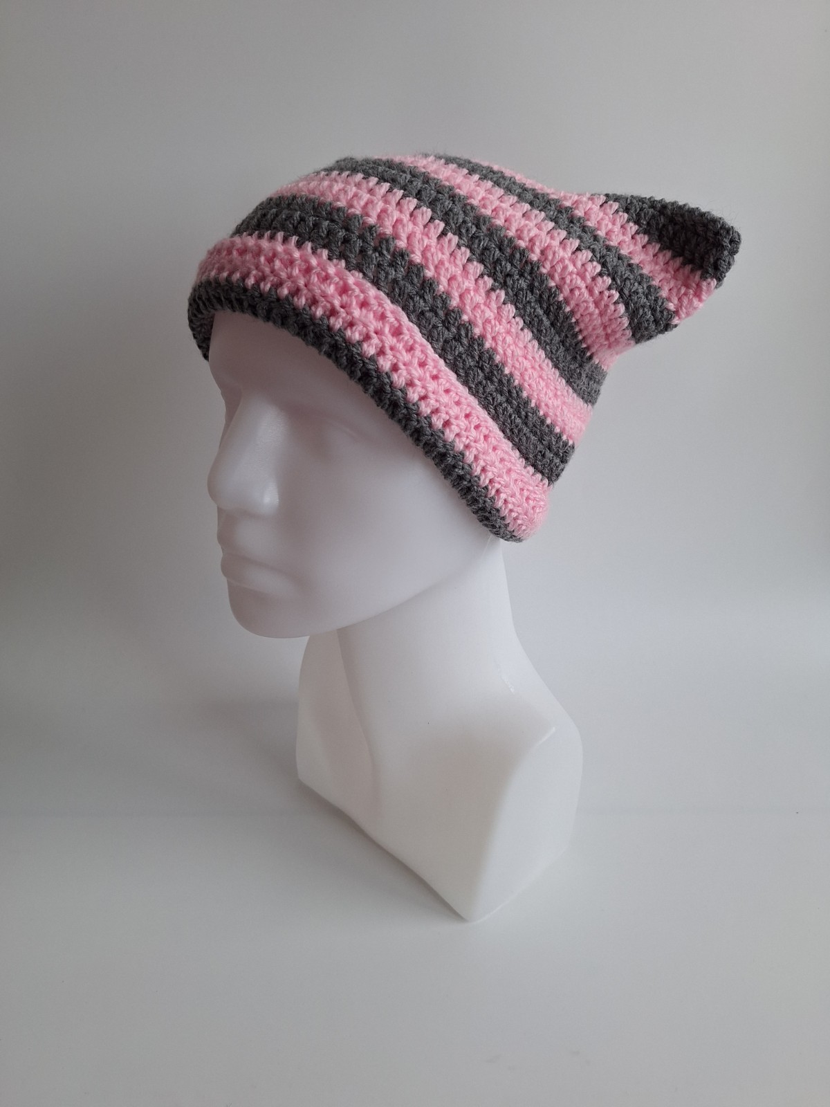 Gehaakte muts | Lichtroze en donkergrijs