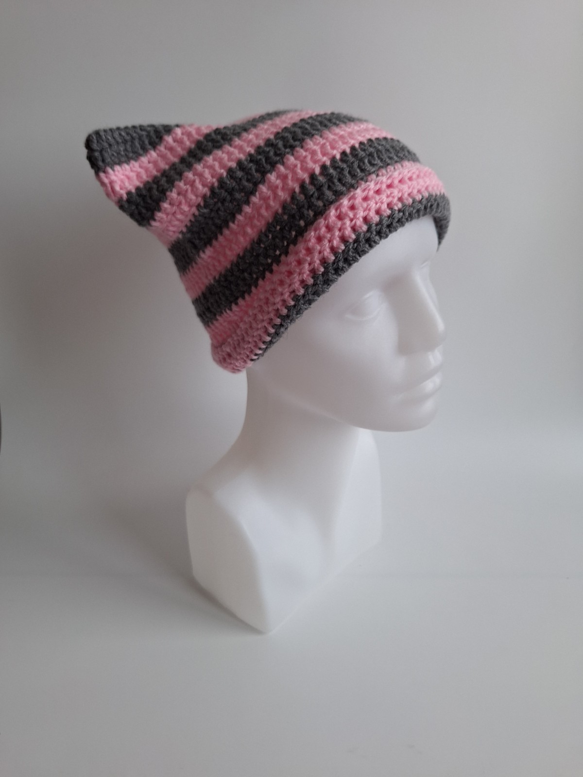 Gehaakte muts | Lichtroze en donkergrijs