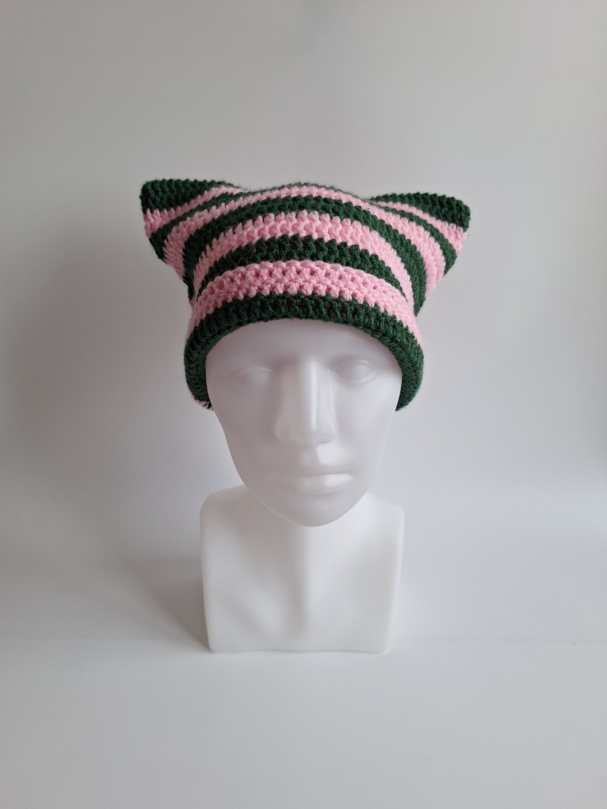 Gehaakte muts | Lichtroze en donkergroen