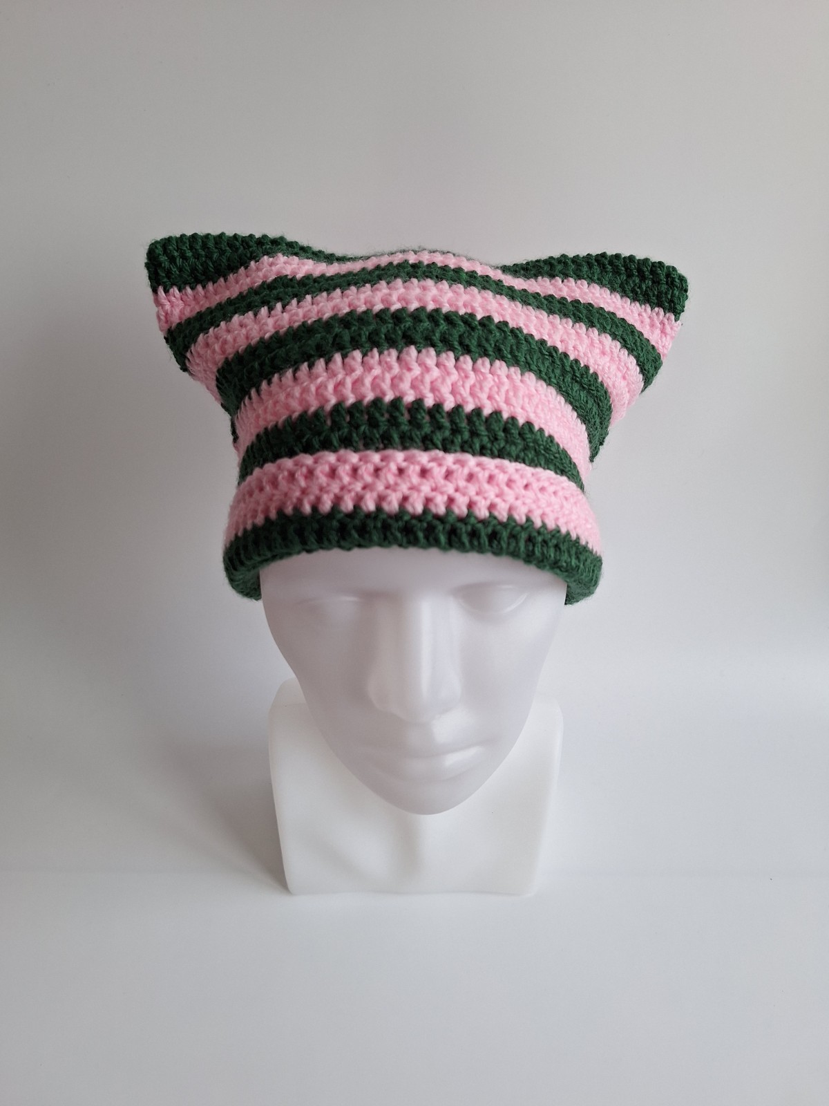 Gehaakte muts | Lichtroze en donkergroen