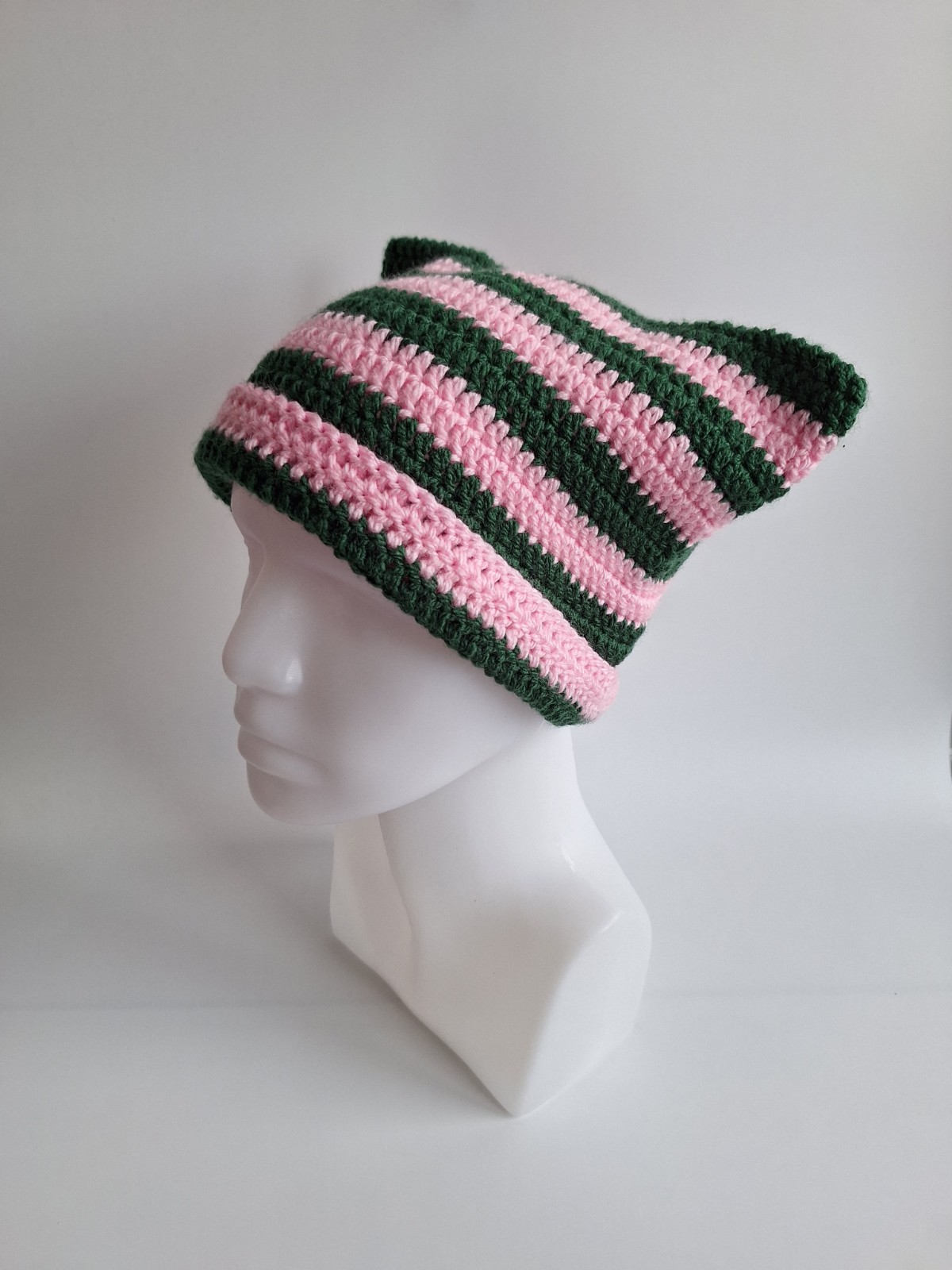 Gehaakte muts | Lichtroze en donkergroen