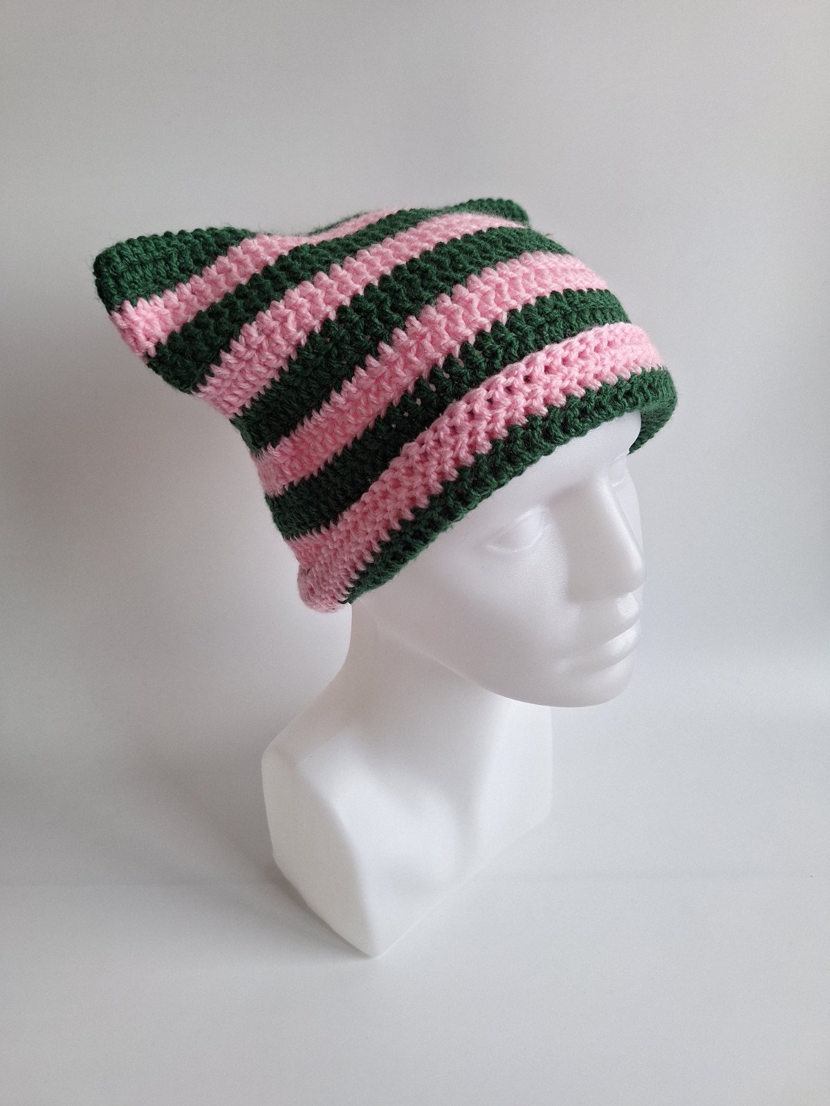 Gehaakte muts | Lichtroze en donkergroen