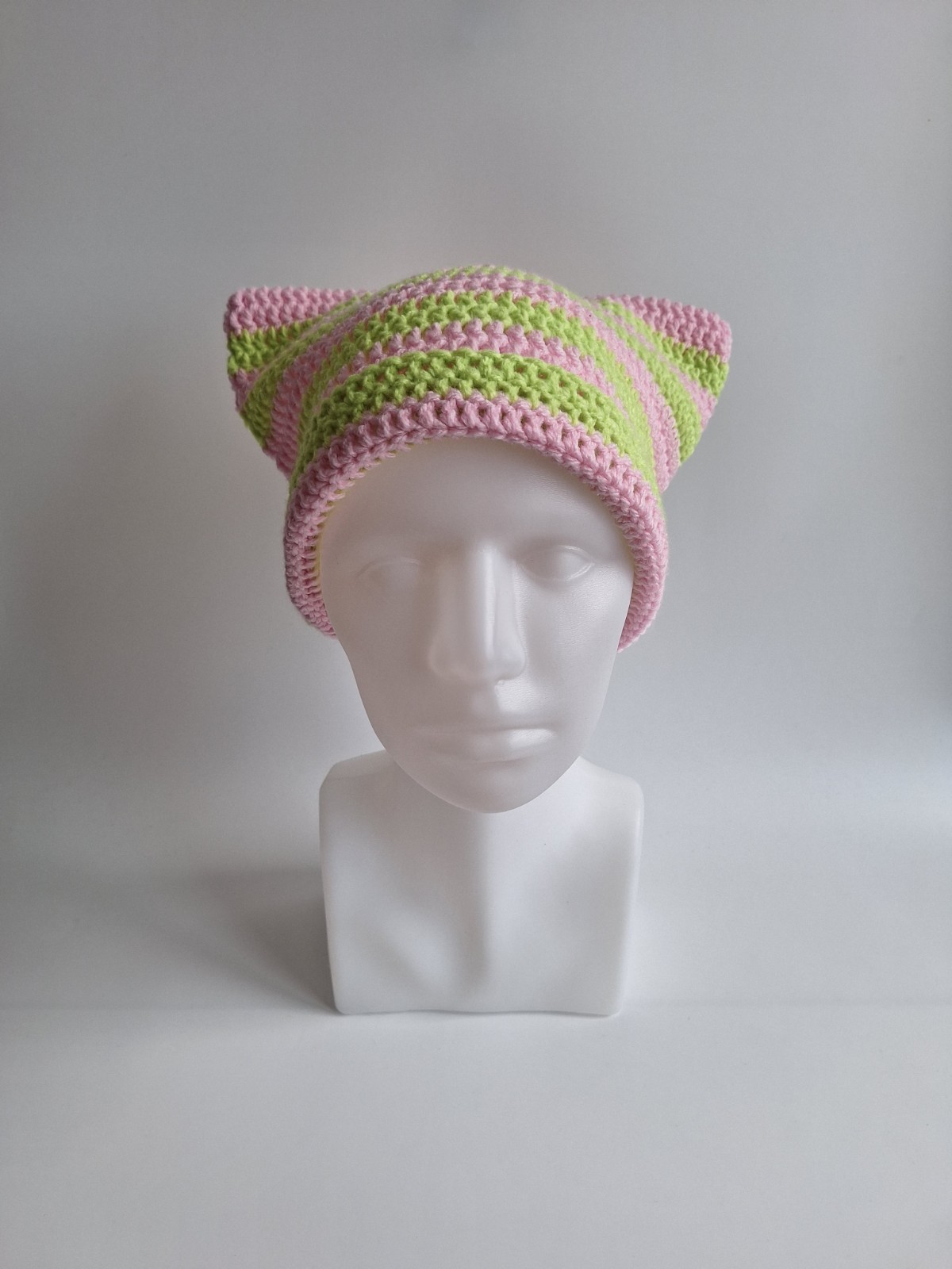 Gehaakte muts | Lichtroze en limoengroen