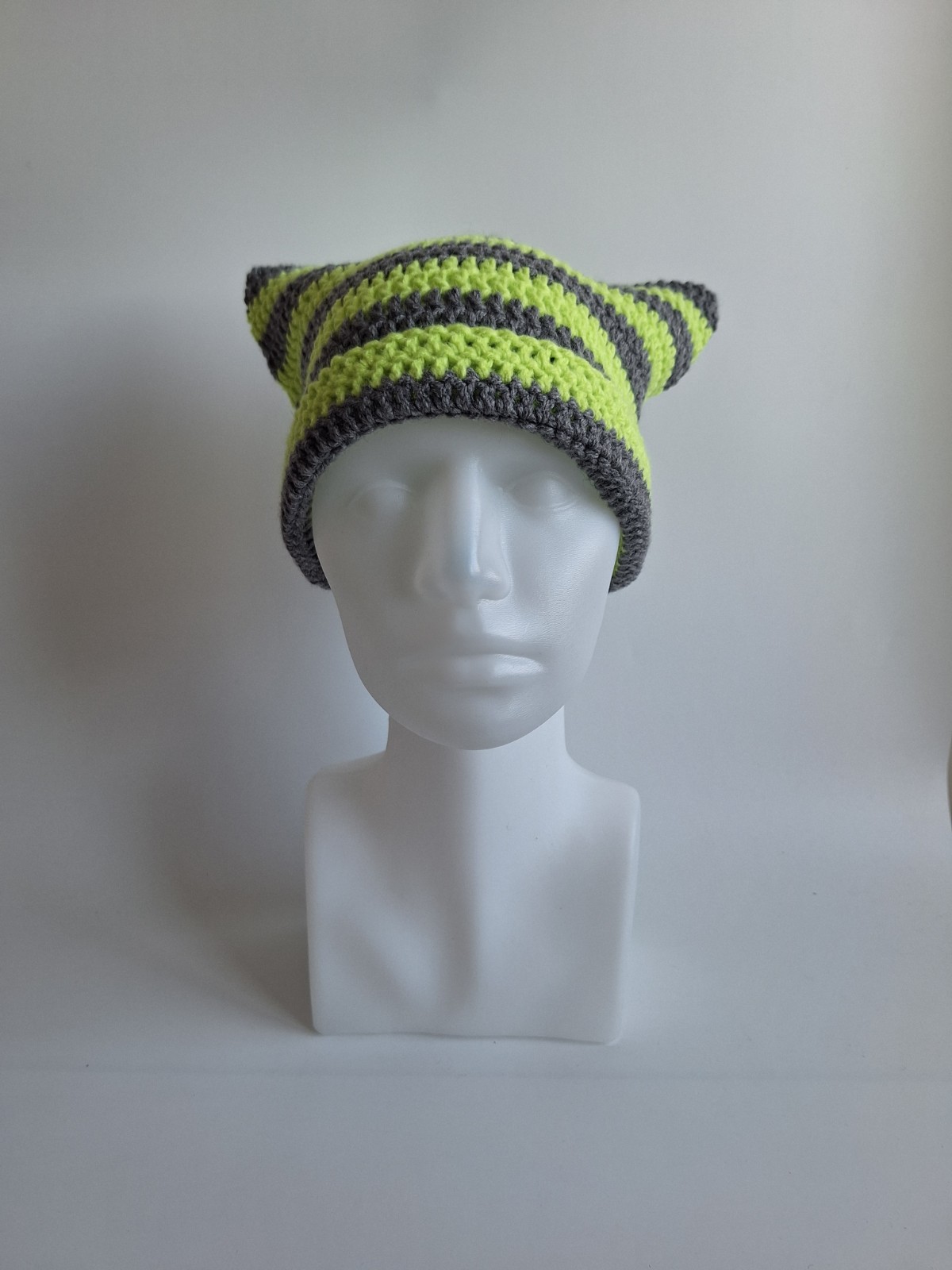 Gehaakte muts | Limoengroen en grijs