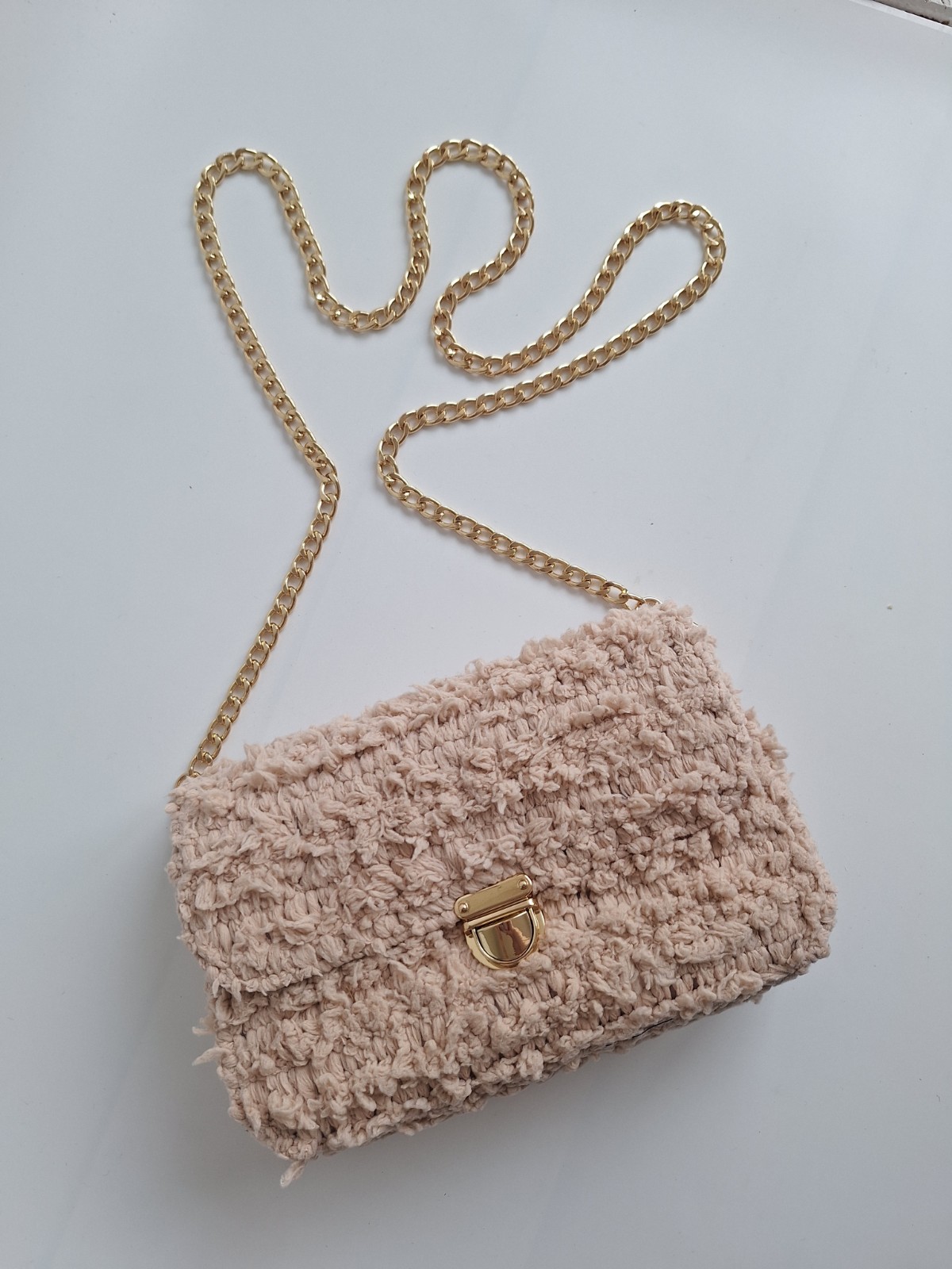 Geweven crossbody tas | Beige en goud - 105852 Geweven crossbody tas | Beige en goud