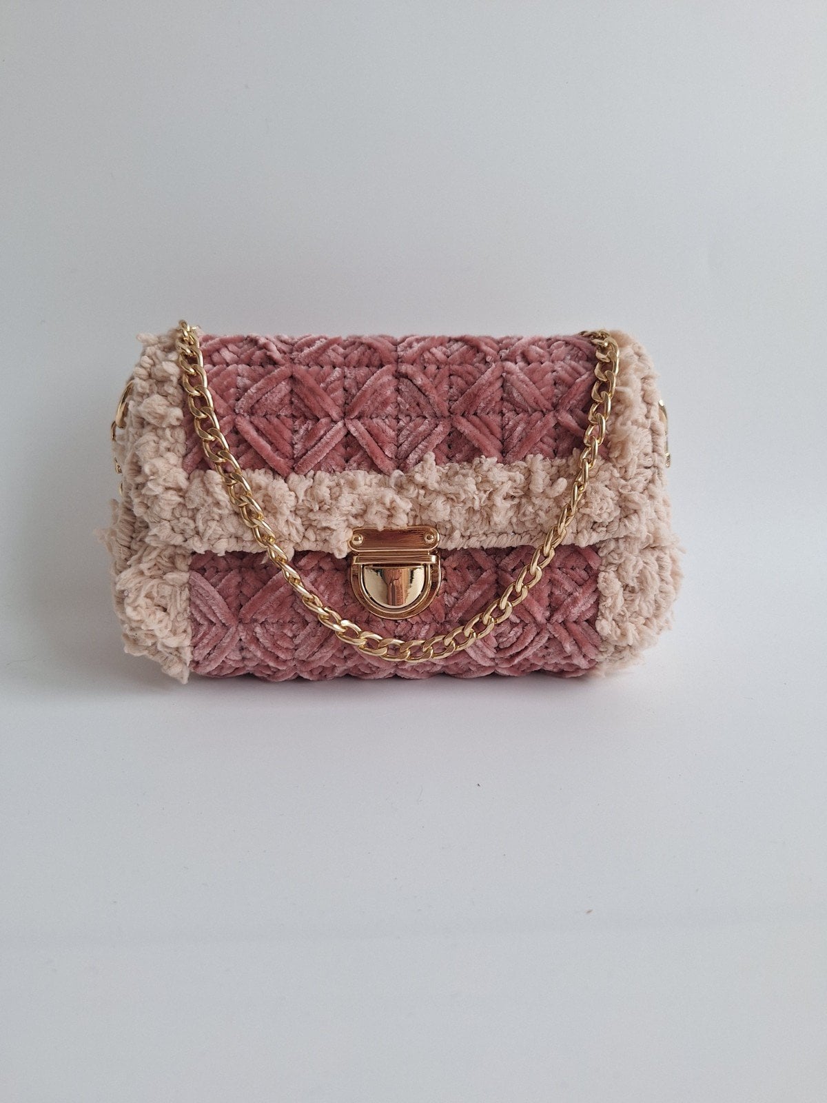 Geweven crossbody tas | Mauve en beige