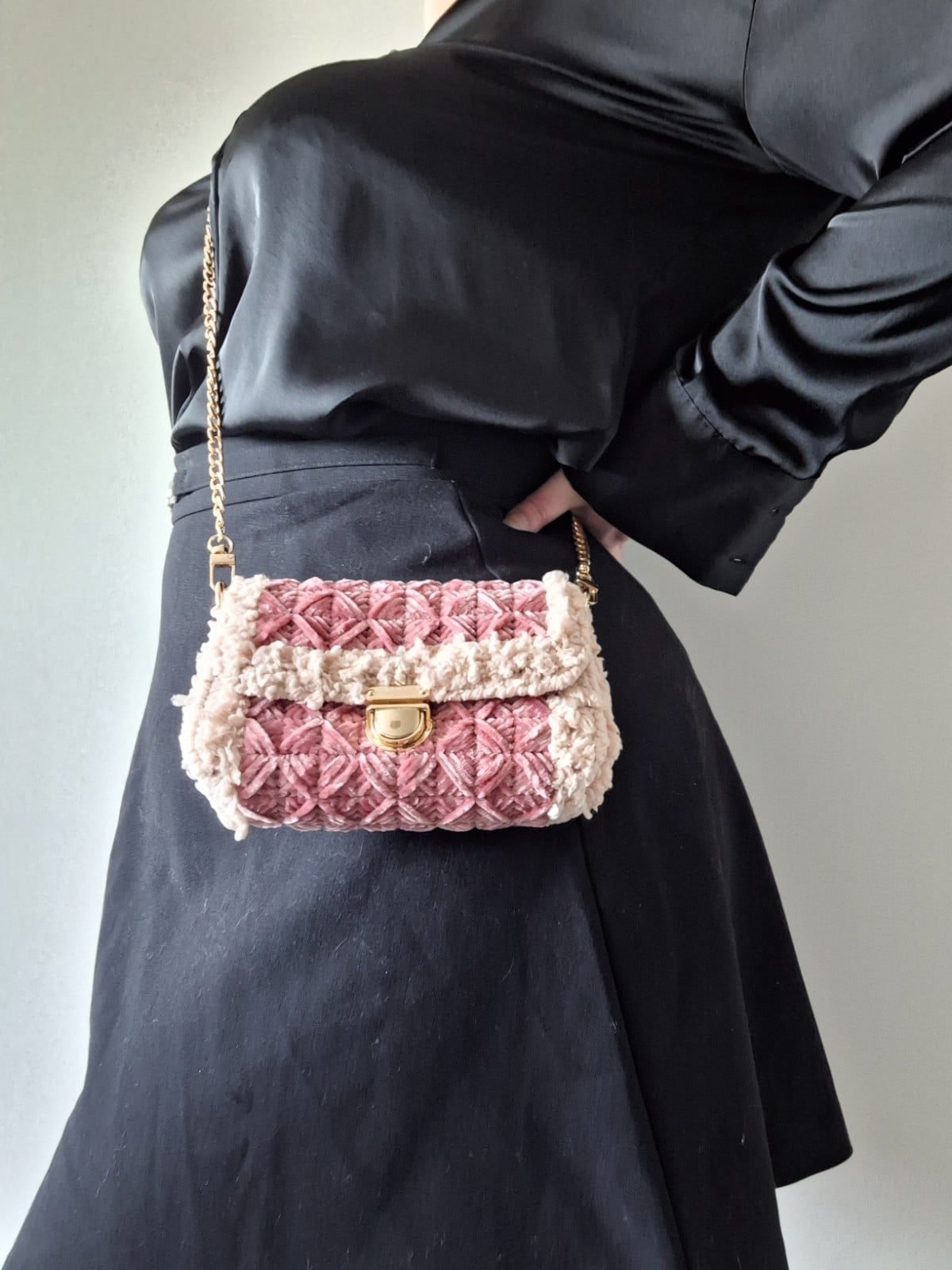 Geweven crossbody tas | Mauve en beige