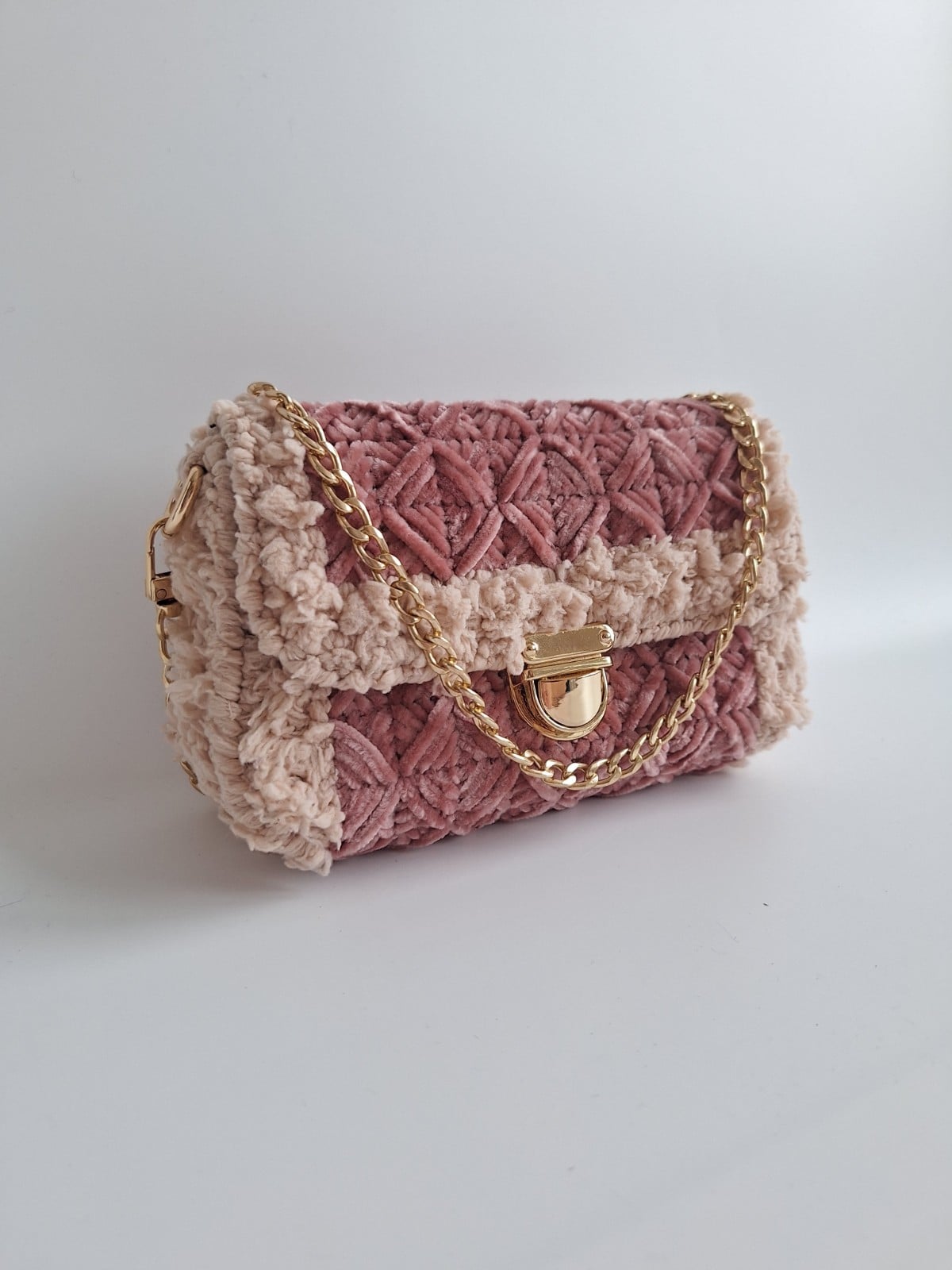 Geweven crossbody tas | Mauve en beige