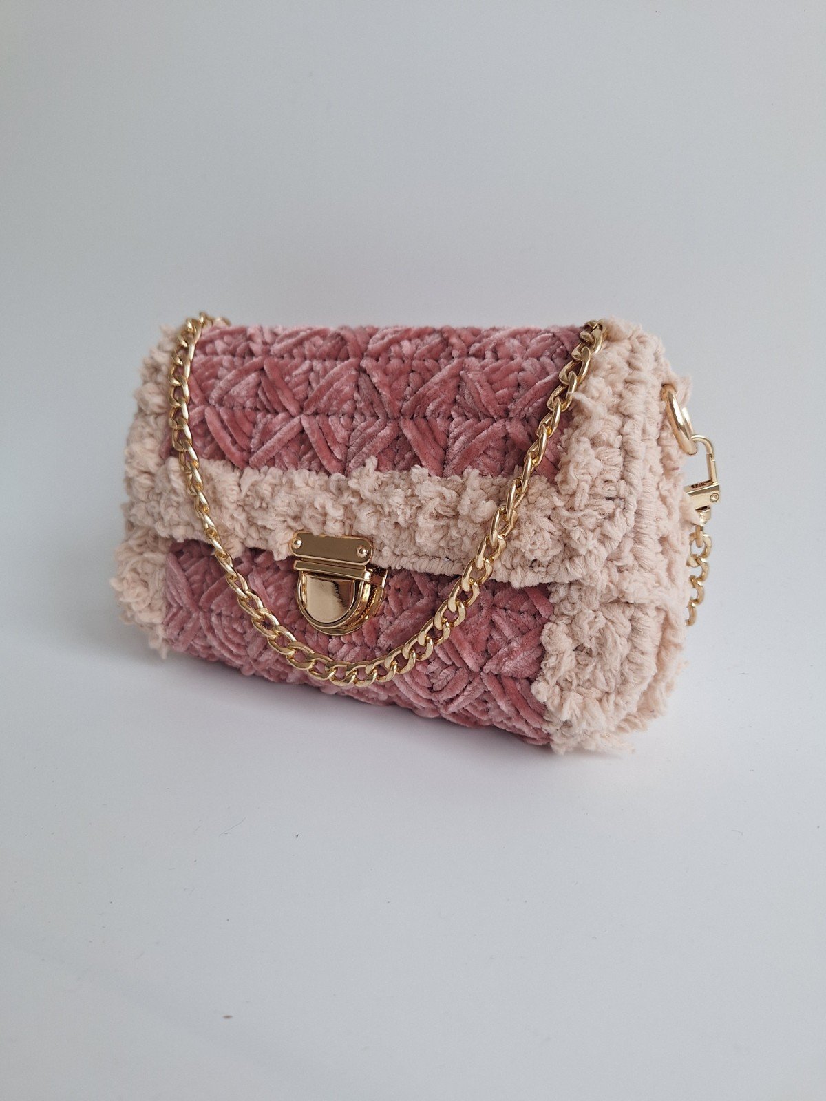 Geweven crossbody tas | Mauve en beige