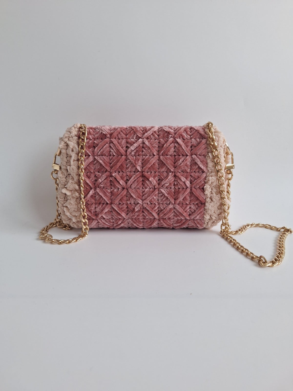 Geweven crossbody tas | Mauve en beige