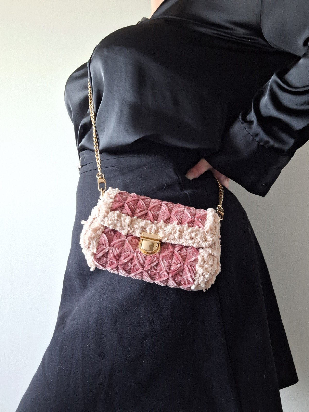 Geweven crossbody tas | Mauve en beige