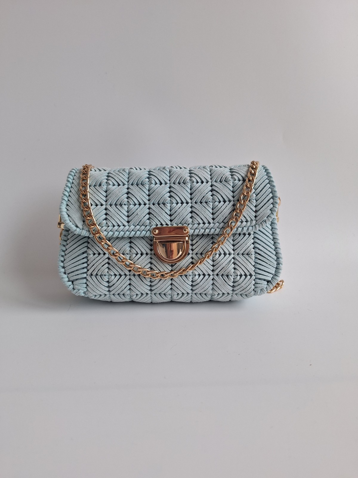 Geweven crossbody tas | Mintgroen en goud