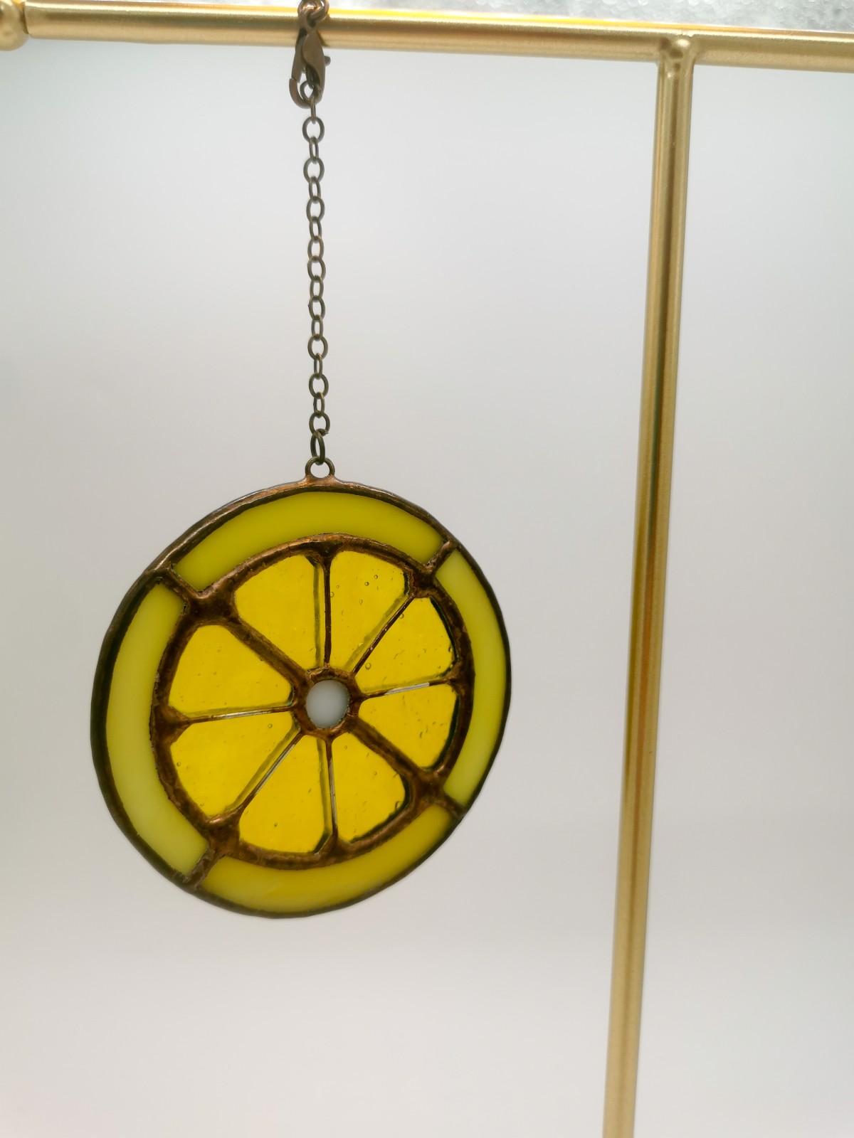 Ornament glas-in-loodraam citroen - 101478 kerstboomversiering glazen citroen