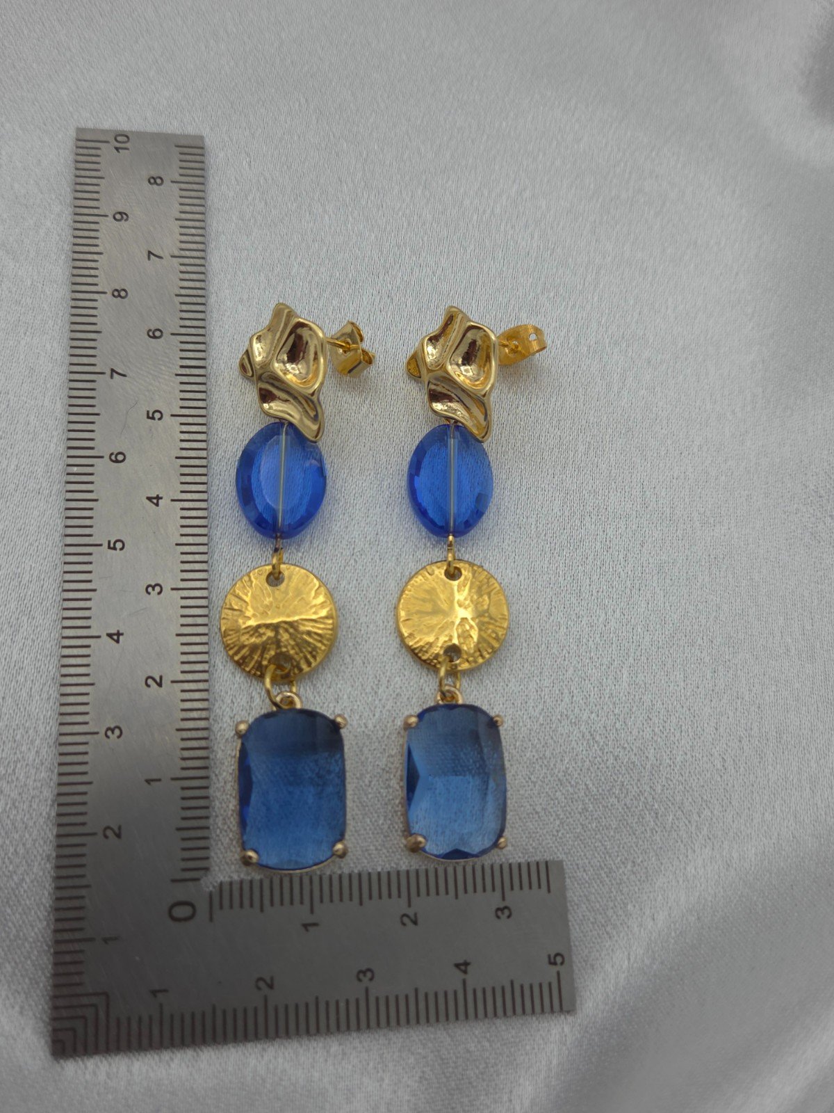 Statement oorbellen met kristalglas - blauw