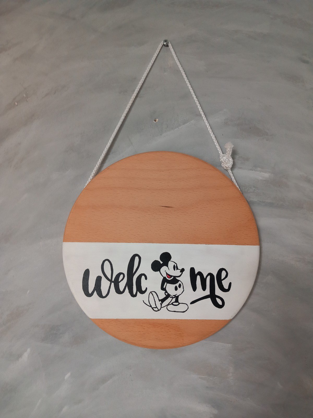Welcome – handbeschilderd houten Disney wandbord met Mickey Mouse