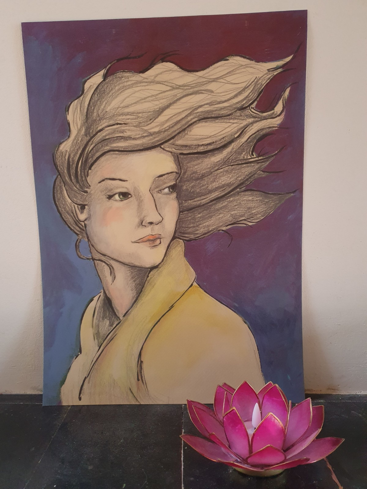 Don't look back.kunstprint van mixed media schilderij, portret van vrouw, illustratie,vrije vrouw, cadeau voor haar,bohemian,print A3