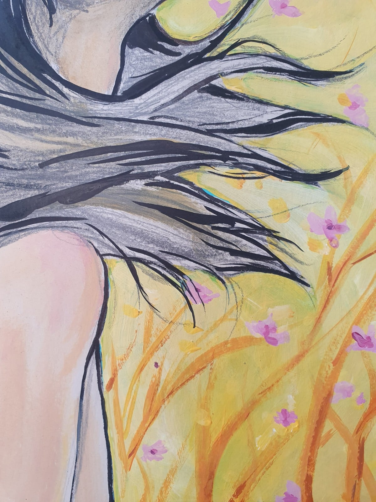 Kunstprint A3 – Dromerig Portret van een Vrouw | Mixed Media Schild… - 107352 Kunstprint A3 – Dromerig Portret van een Vrouw | Mixed Media Schilderij in Geel & Oranje modern, figuratief. Mens, naakt